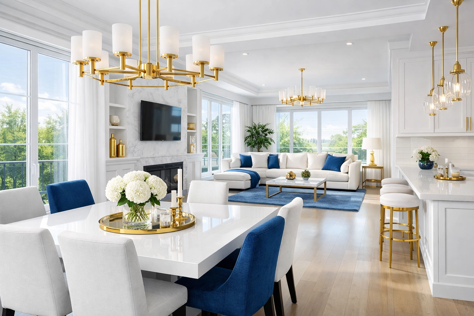 Wide-angle view of a perfectly clean and fresh home after professional weekly house cleaning Ashburnham MA.