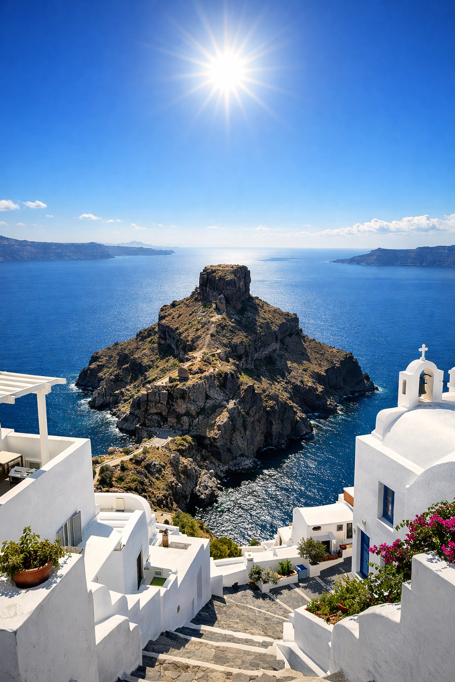 Dramatic view of Skaros Rock in Imerovigli, an essential photo spot for travel photography tips.