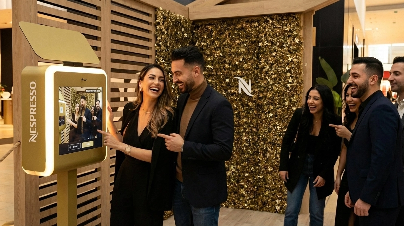 Corporate photo booth activation with branding and sharing