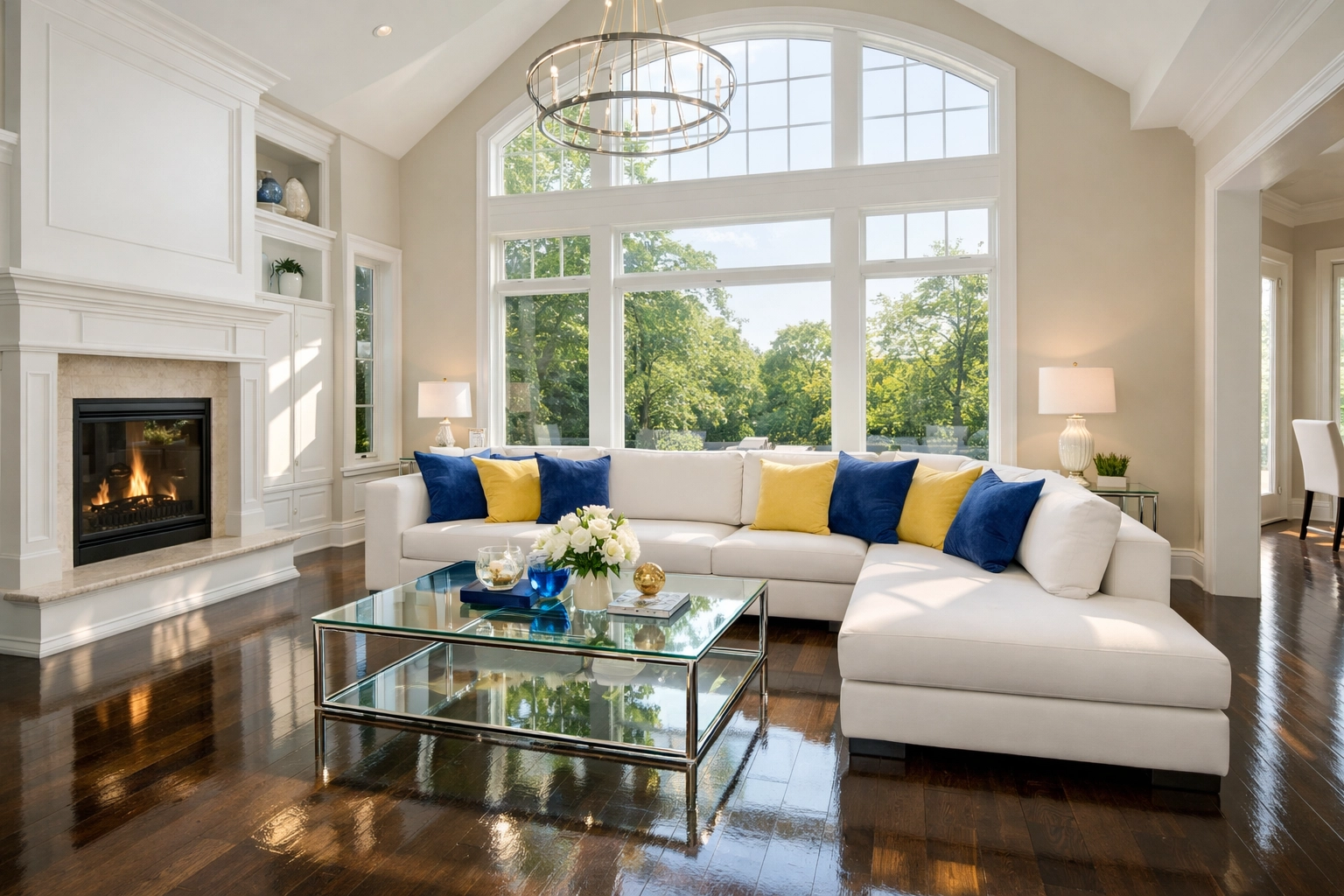 Sparkling living room in Lexington, MA, showcasing professional weekly house cleaning results.
