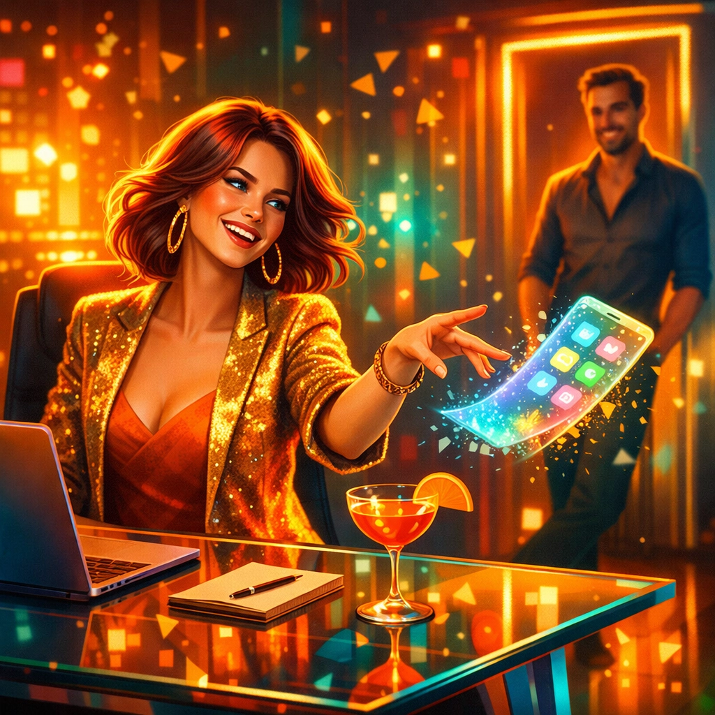 A professional at their desk choosing a workplace connection over digital dating apps.