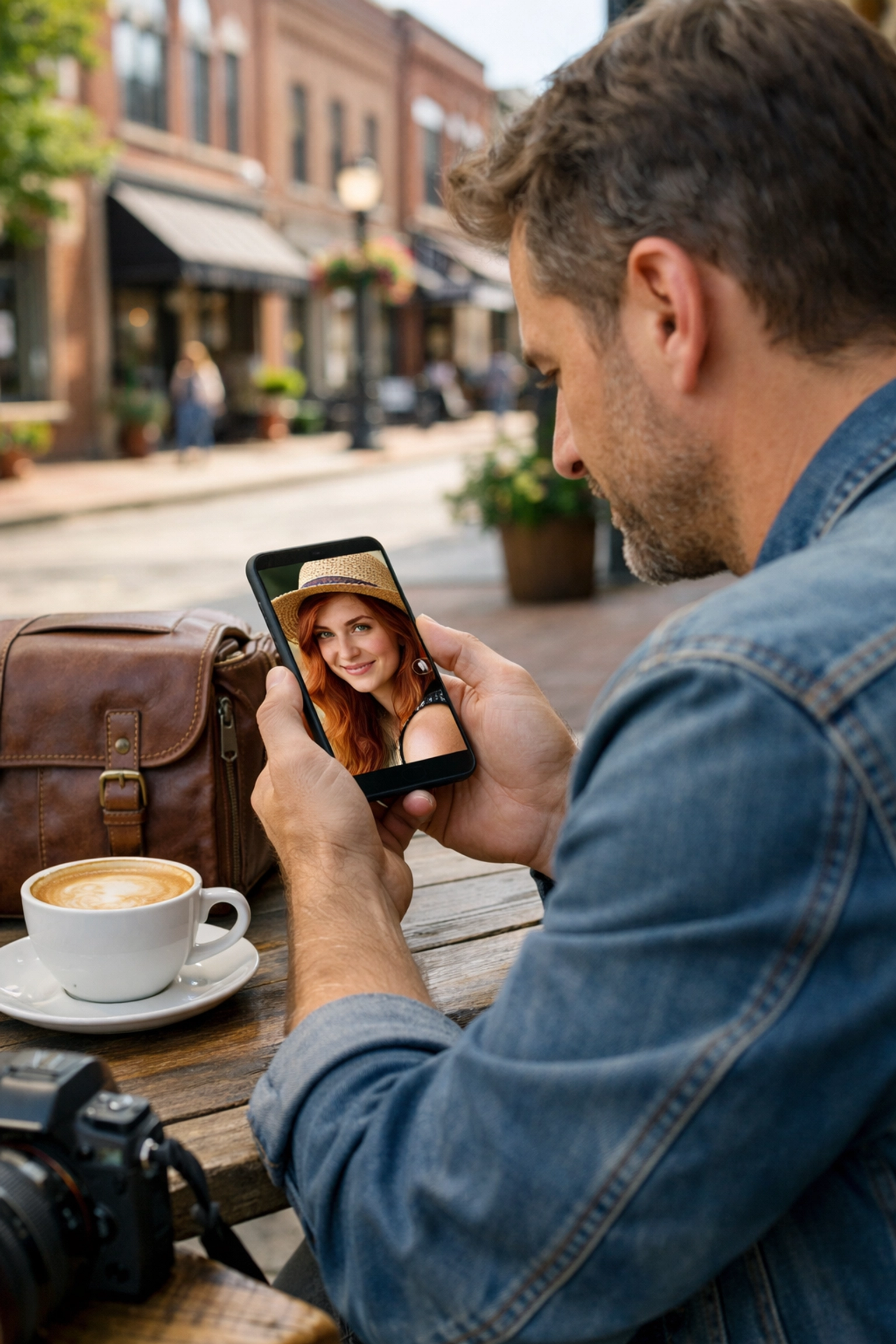 Photographer reviewing a portrait on a smartphone to test mobile-friendly image compression.
