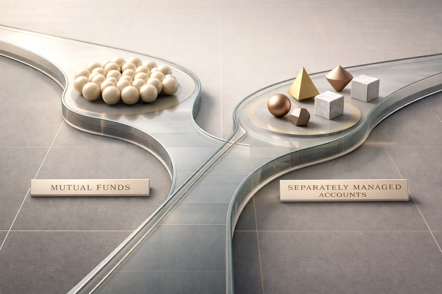 Illustration of a wealthy family's investment path splitting between mutual funds and SMAs for tax efficiency