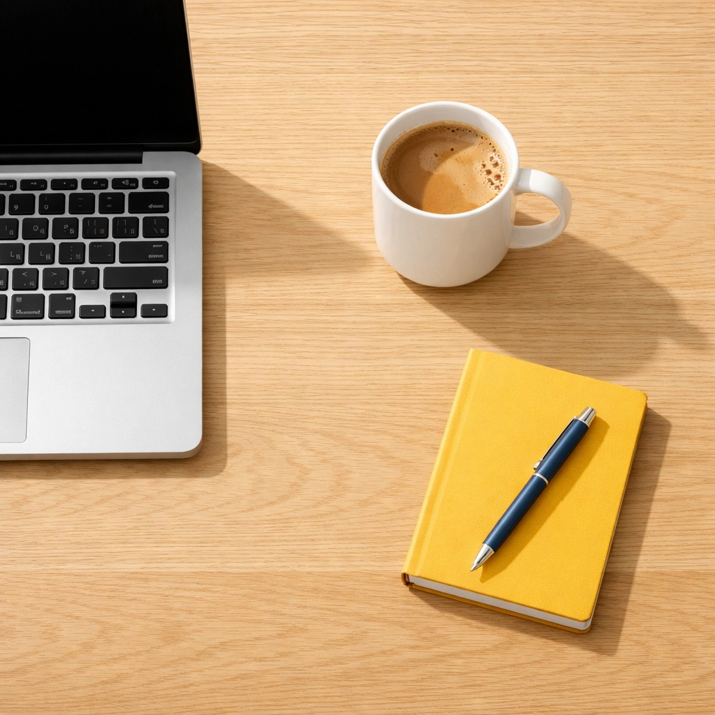 Organized digital workspace showing a laptop and notebook used for planning strategic nonprofit fundraising campaigns.