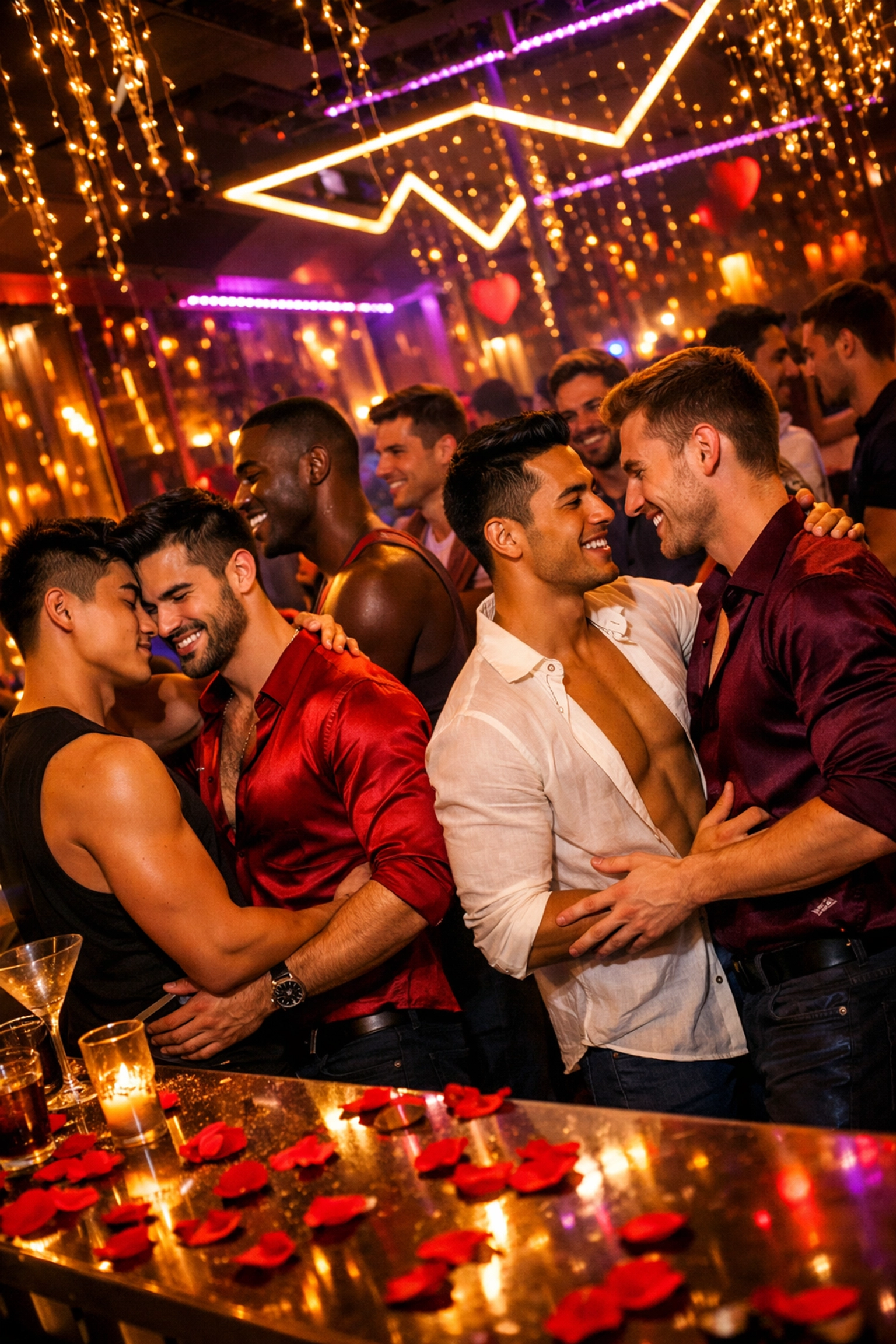 Men dancing at upscale Bangkok gay nightclub during Valentine's party in Thonglor district