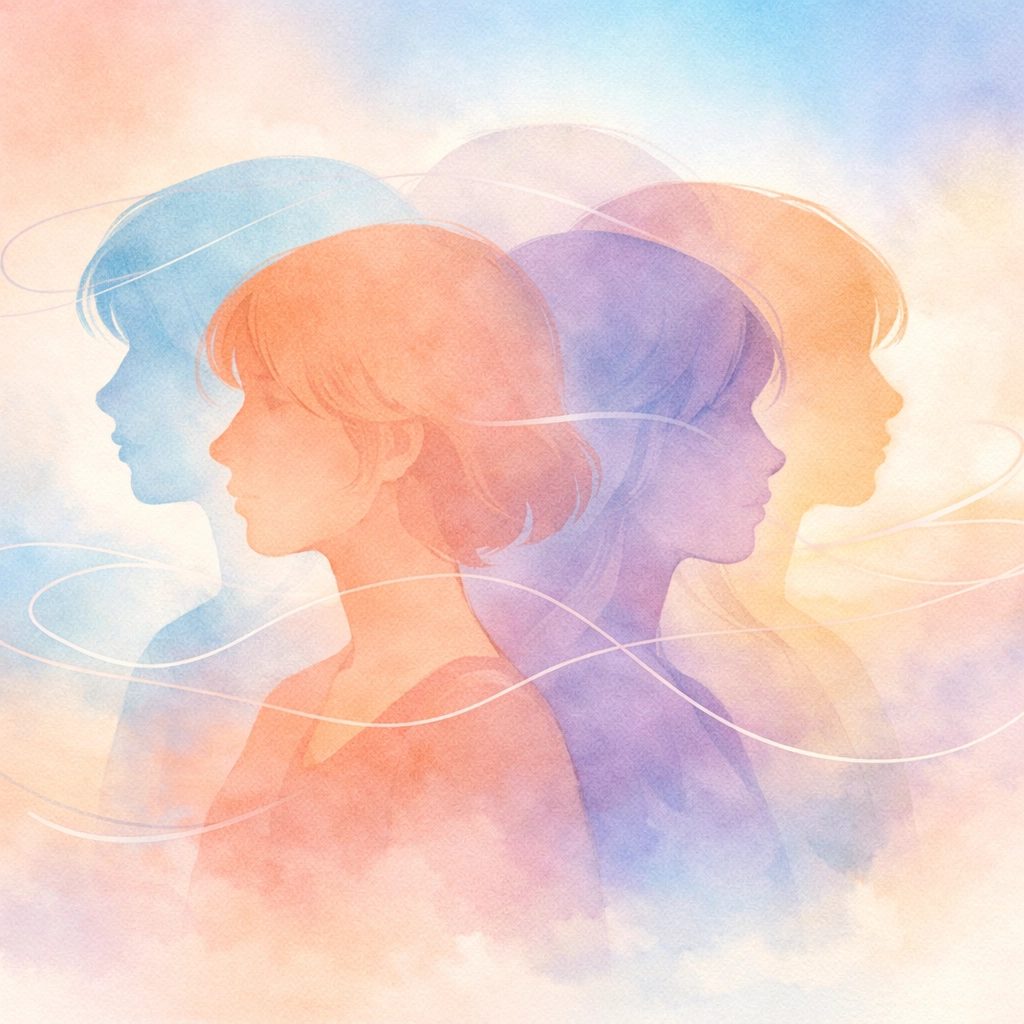 Multiple overlapping silhouettes illustrating the different parts of you and inner voices we all carry