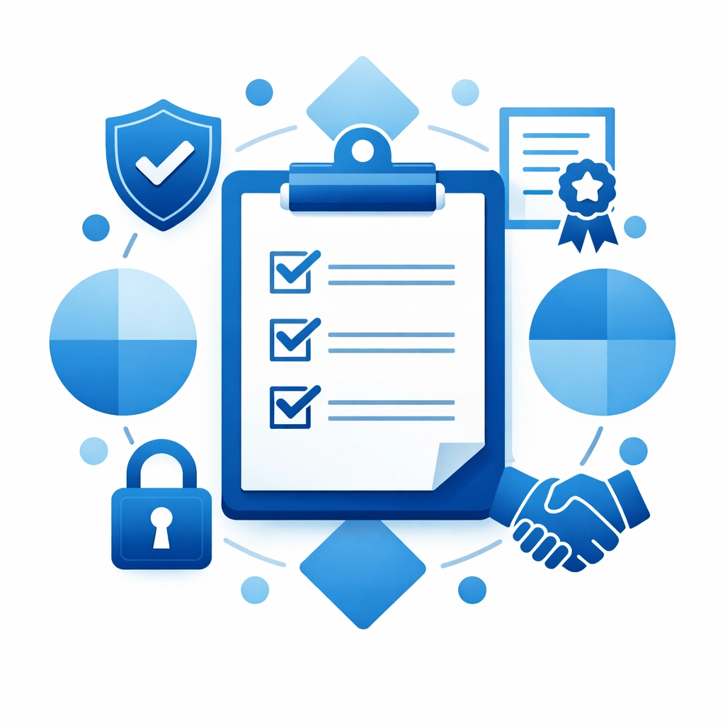 A professional checklist icon representing data compliance and cybersecurity standards for business backup systems.