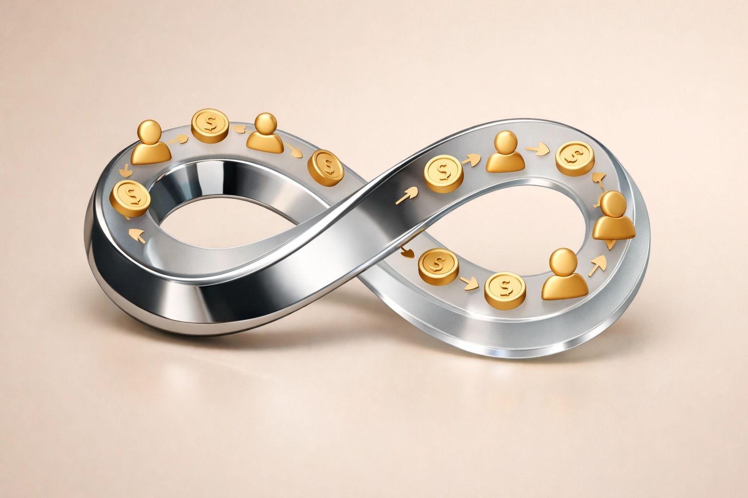 A visual representation of a self-sustaining affiliate traffic loop and passive income earnings.