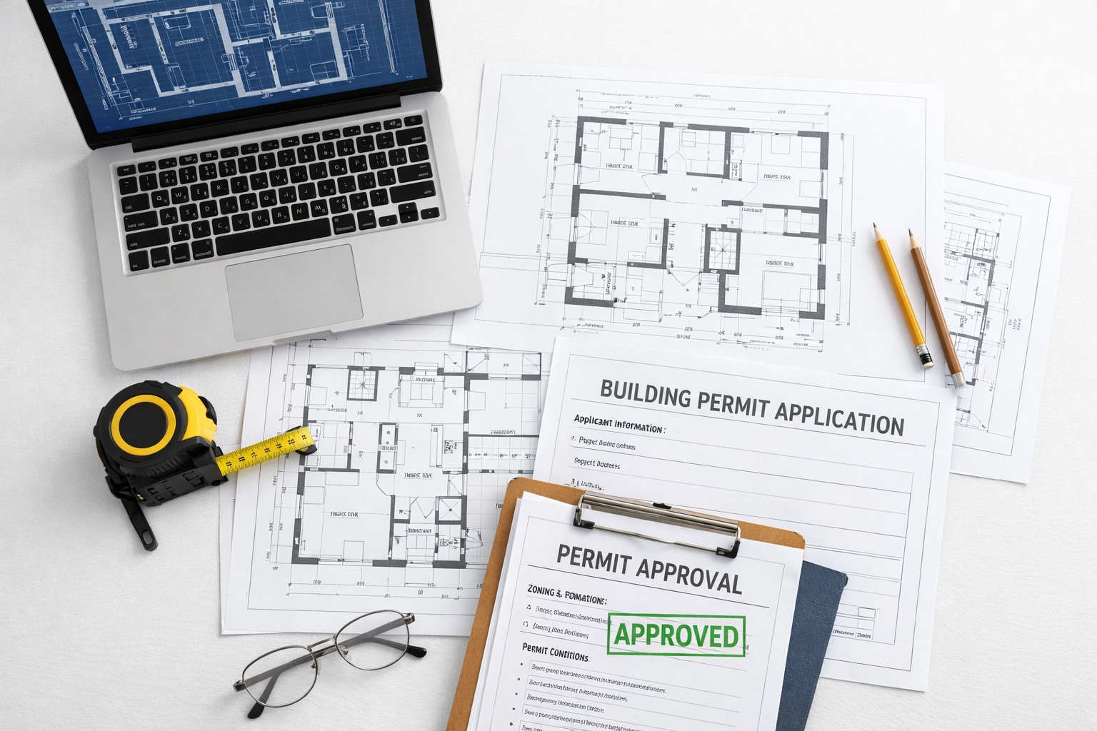Building permit application documents and floor plans for Vancouver basement renovation