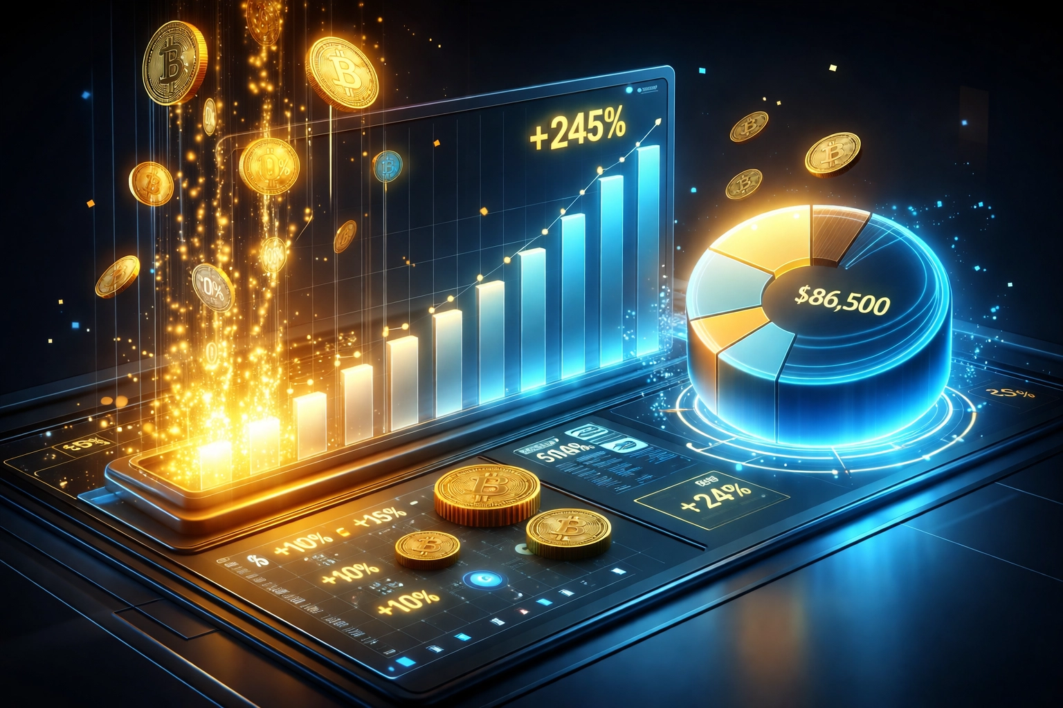Cryptocurrency payment dashboard showing merchant fee savings and financial growth with Larecoin