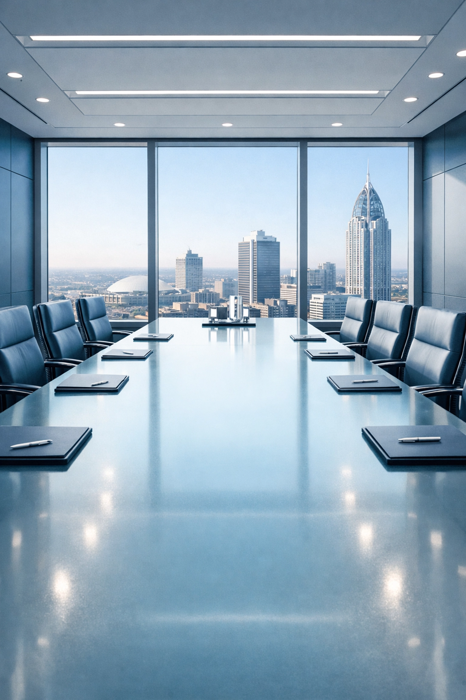 Transparent glass table in an Alabama boardroom, reflecting a professional and clean business sale process.