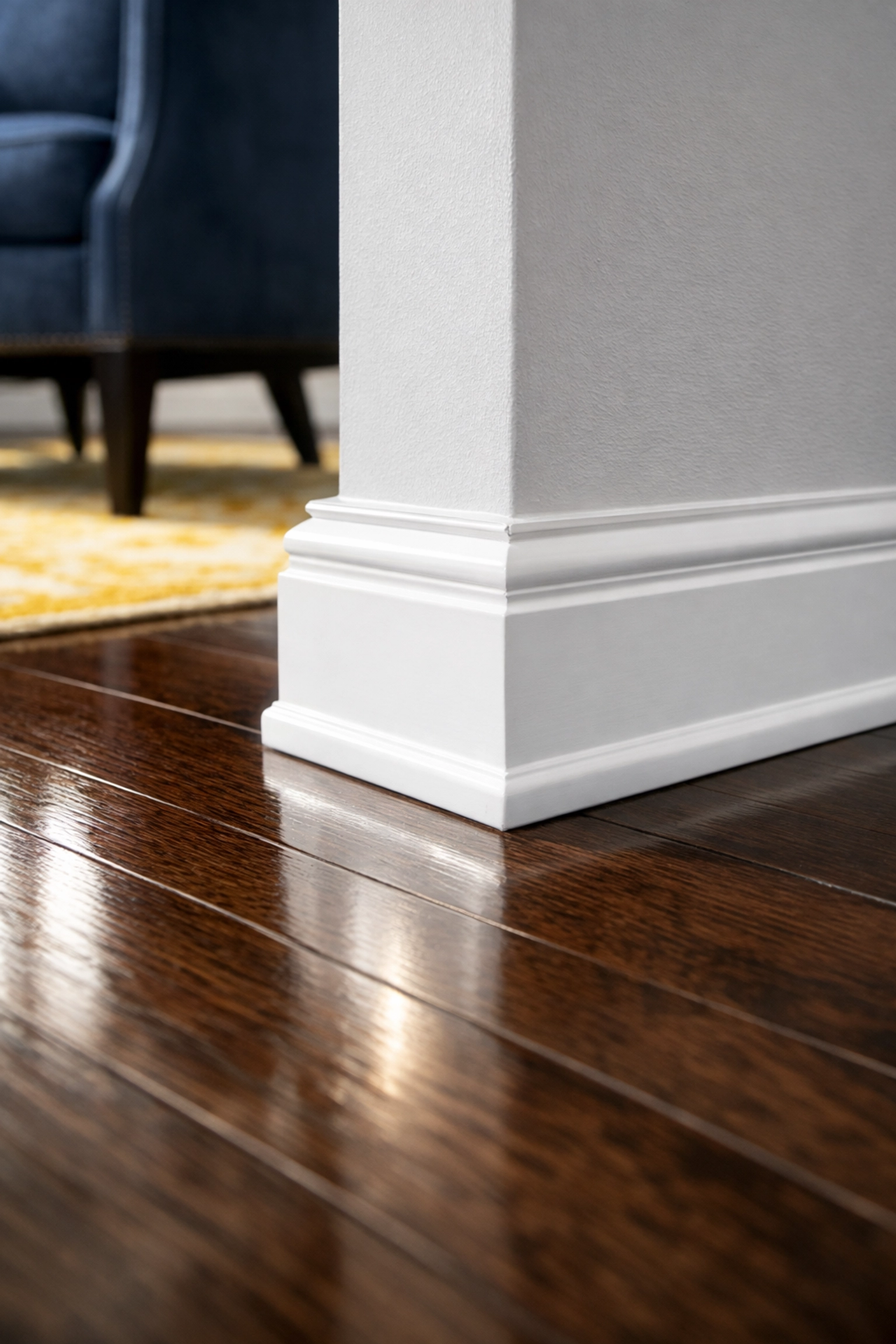 Spotless white baseboards and wood floors illustrating detailed deep cleaning services in Marlborough.