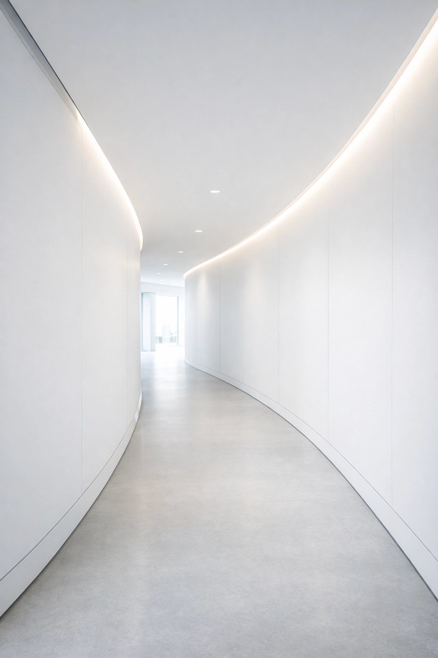 A modern architectural corridor leading to bright light, symbolizing a continuous business optimization cycle.