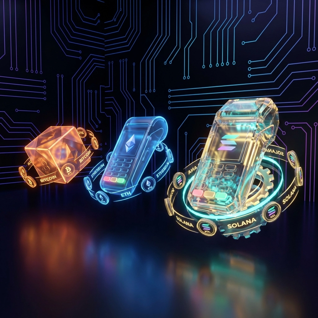 Comparison of crypto POS payment terminals highlighting fee differences for NOWPayments, CoinPayments, and Larecoin.