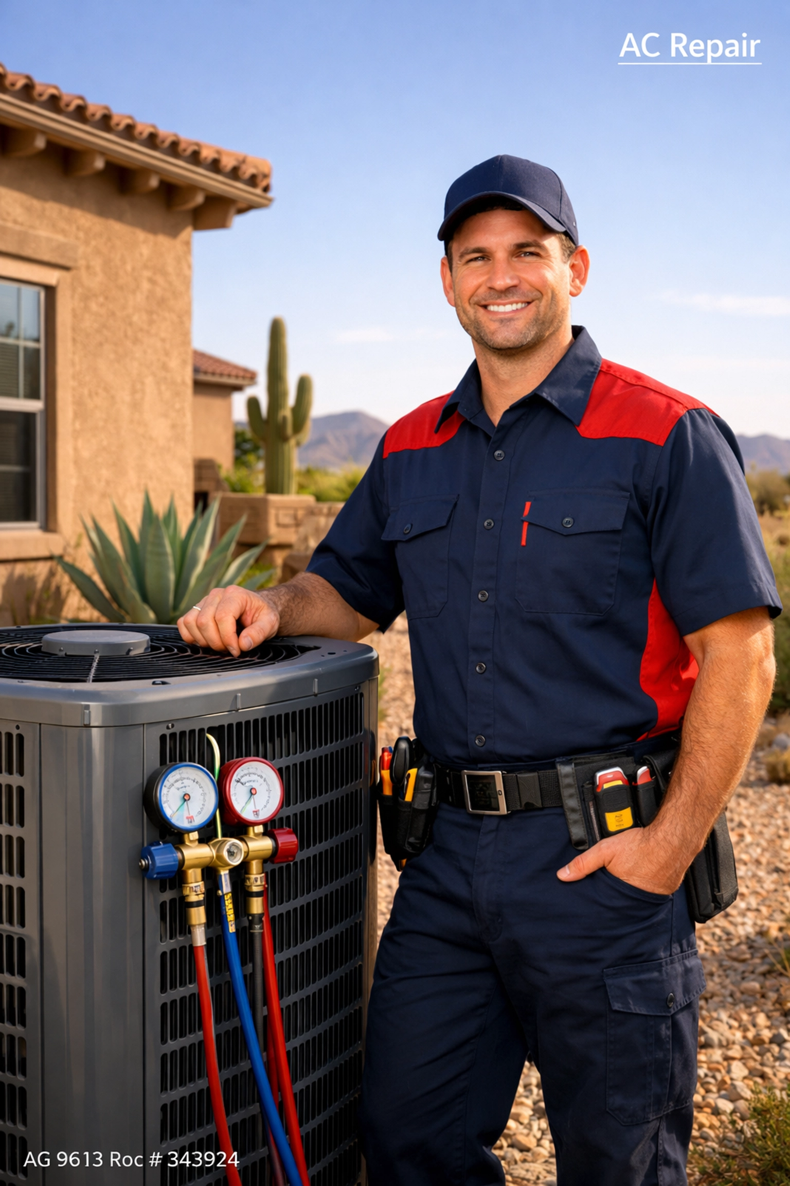 Professional Bucksworth technician providing expert AC repair in Peoria AZ at a local West Valley home.