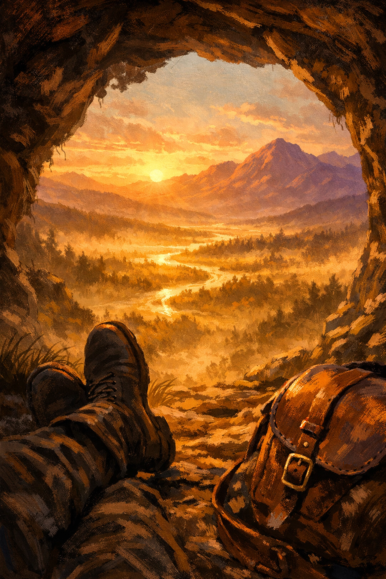 View of a vast wilderness valley at sunrise from a traveler’s perspective, calling readers to Western adventure.