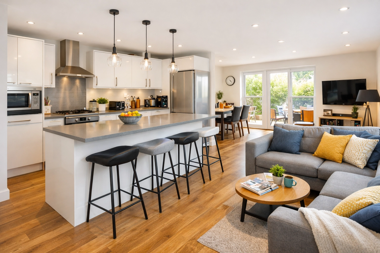 Contemporary HMO communal kitchen and living area with open-plan layout for shared living