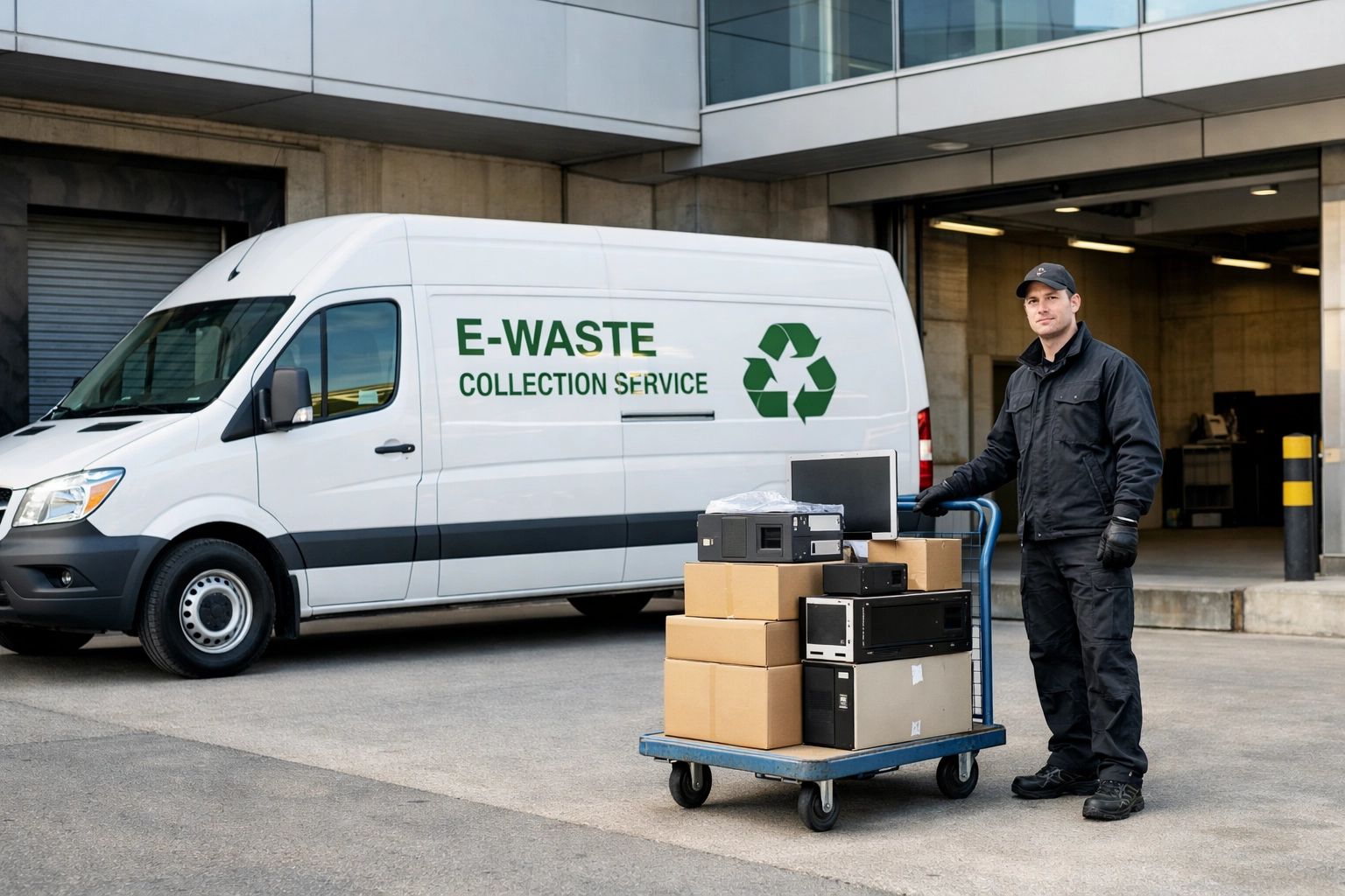 A Womblers Group van picking up business gear for free e-waste collection in Northamptonshire.