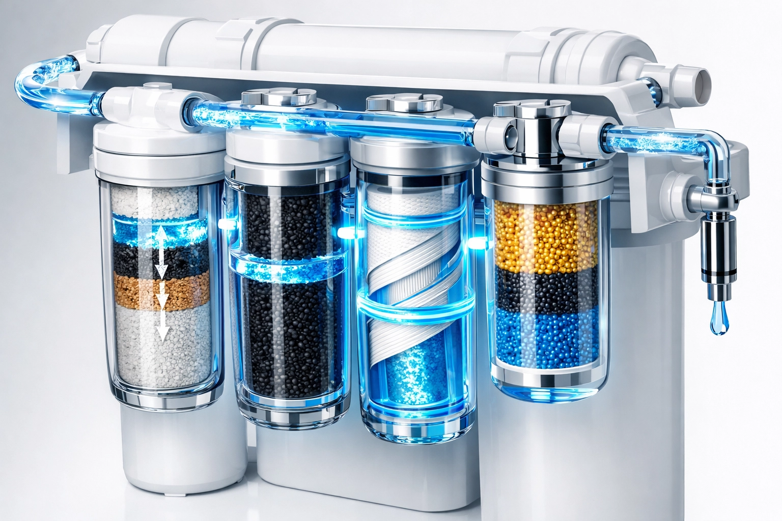 Reverse osmosis water filtration system removing impurities for pure water window cleaning