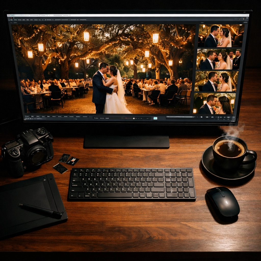 High-quality Houston wedding photography portfolio being professionally edited for a client.