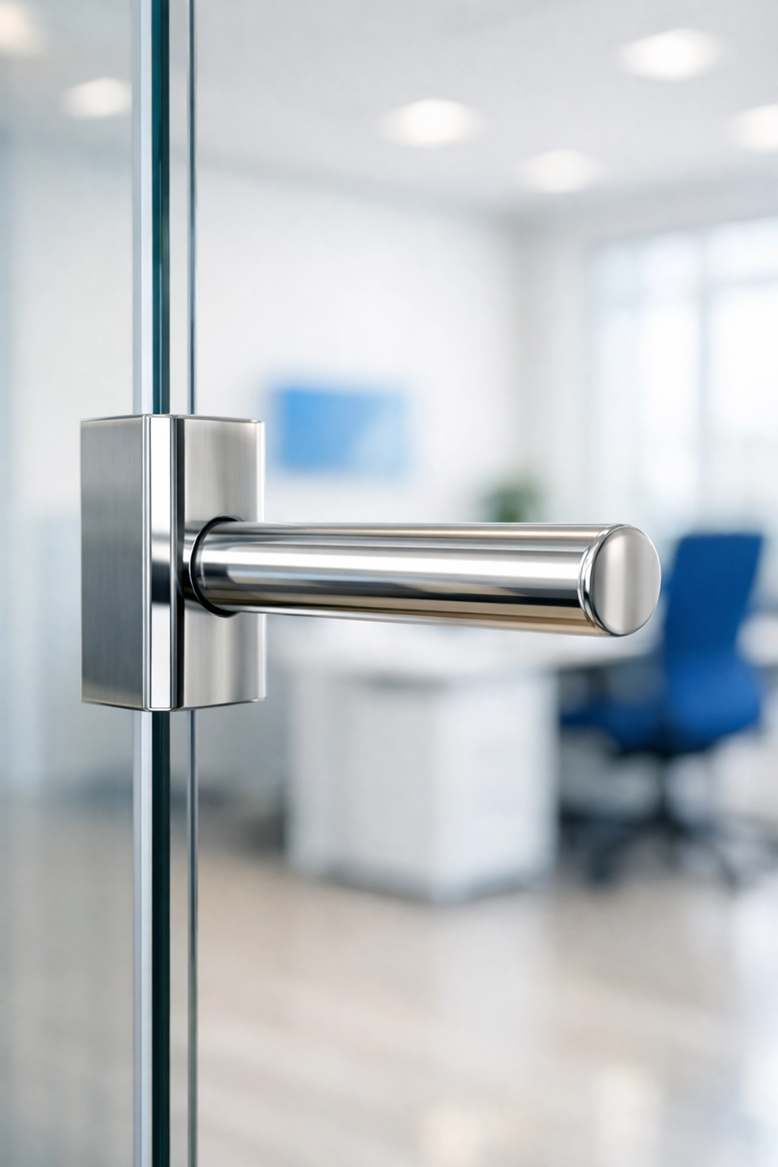Clean stainless steel door handle representing high-touch surface disinfection for office cleaning in Milford.