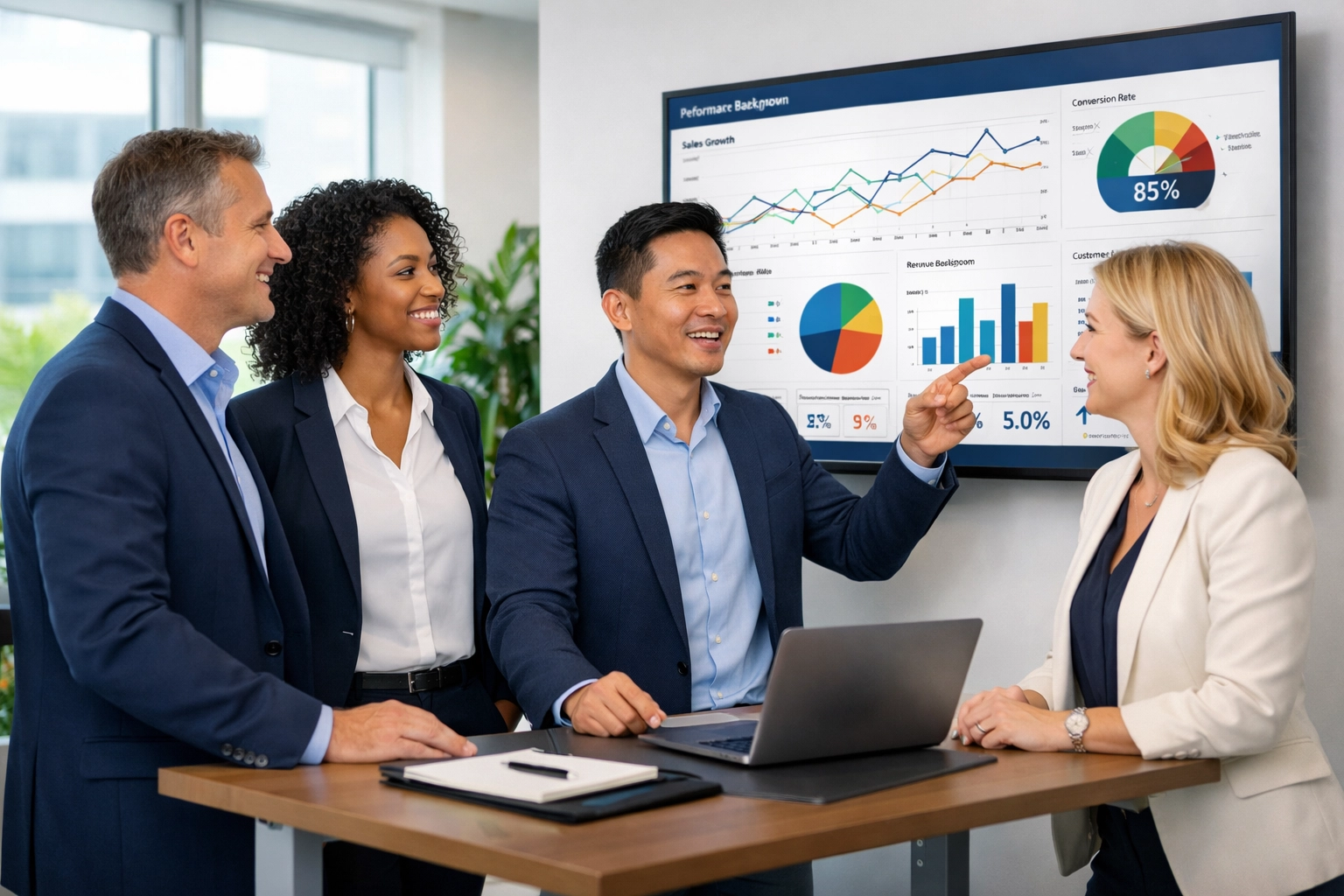 ServiceNow implementation team analyzing KPI dashboards and performance metrics