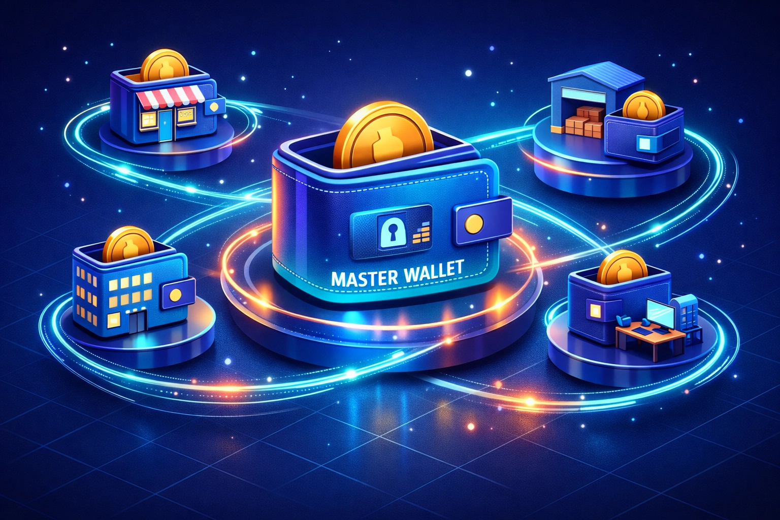 Master wallet connected to sub-wallets for enterprise payment management