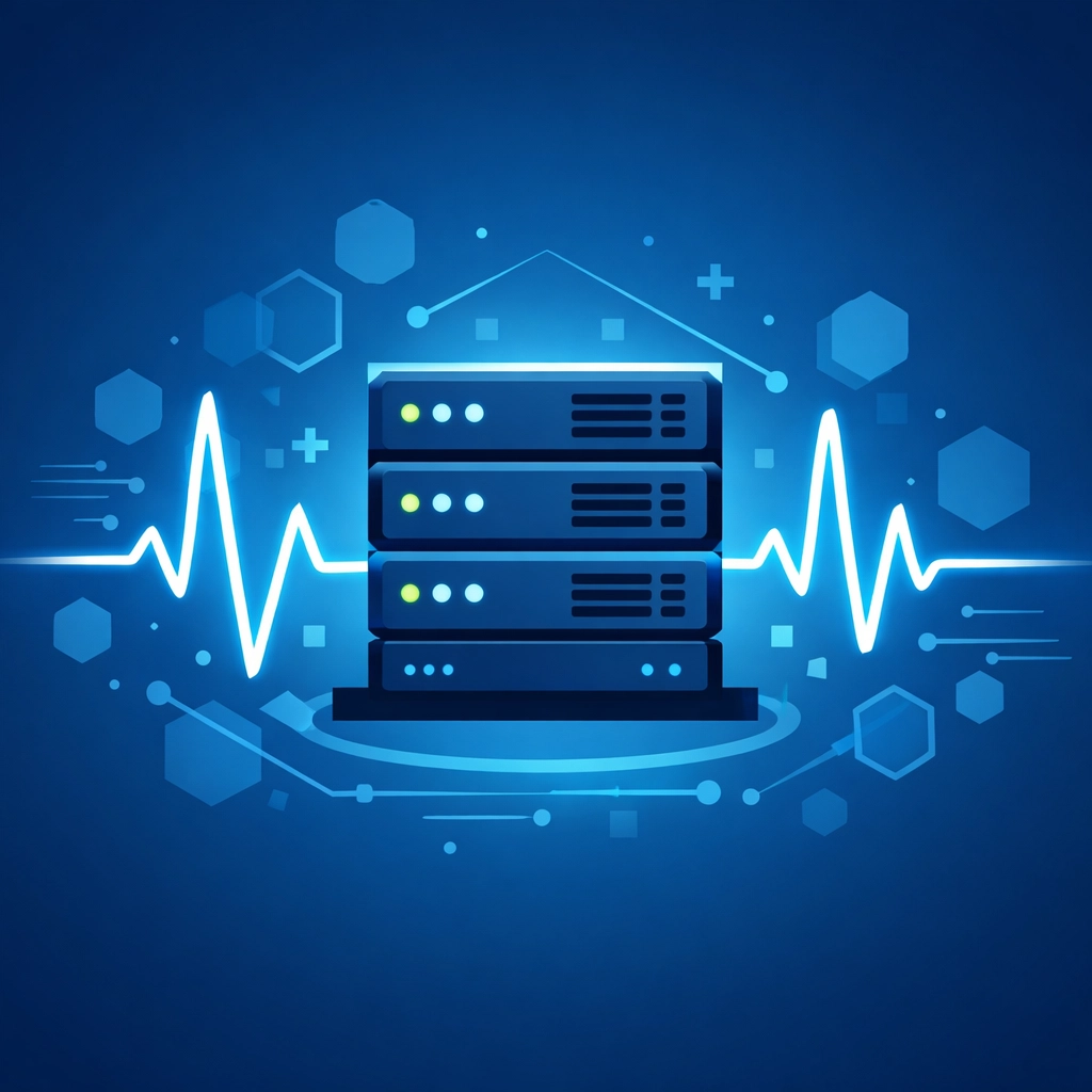 Digital illustration of server rack monitoring to ensure constant business uptime and IT reliability.