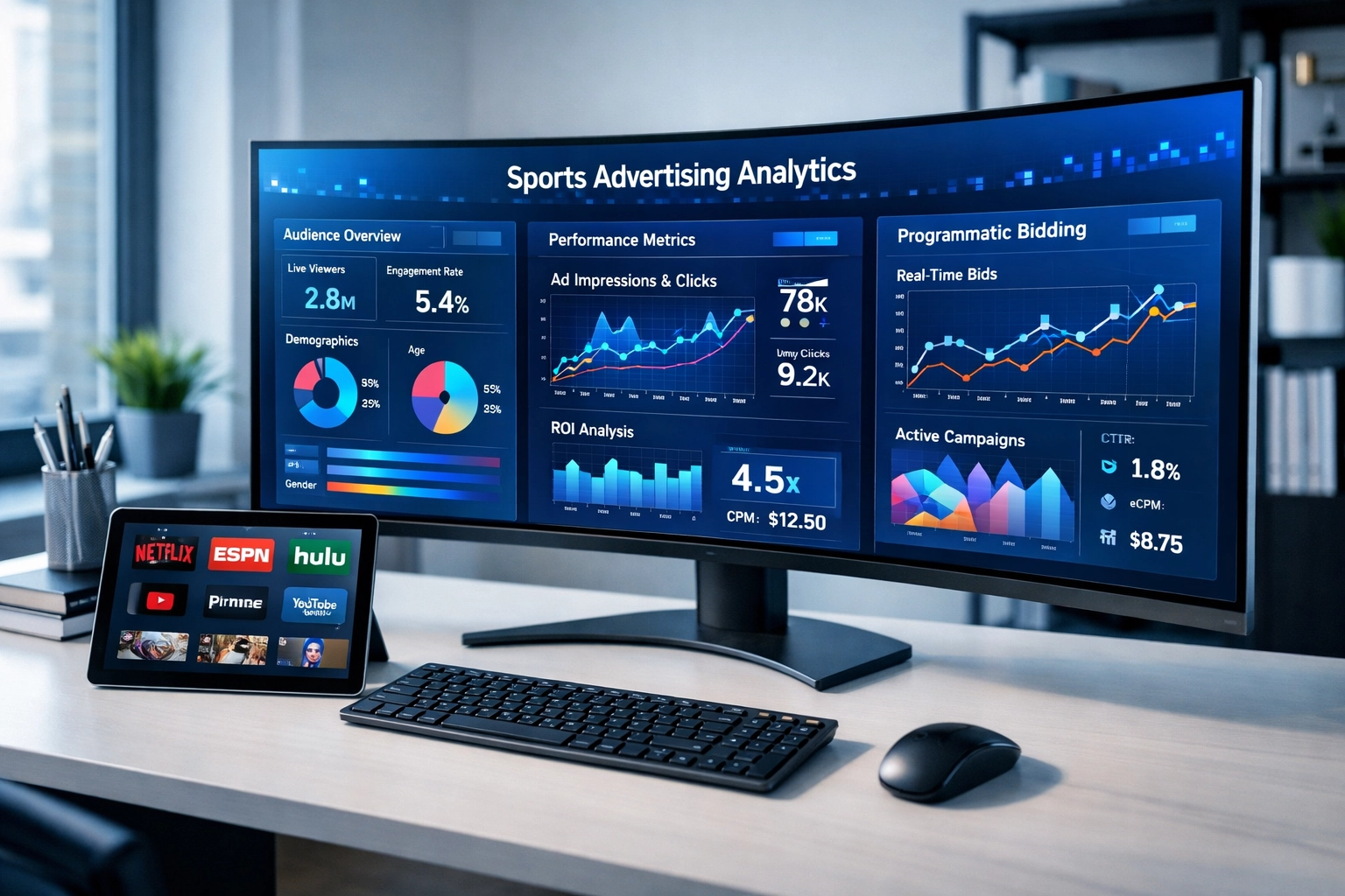 Programmatic sports advertising dashboard with real-time analytics and audience metrics