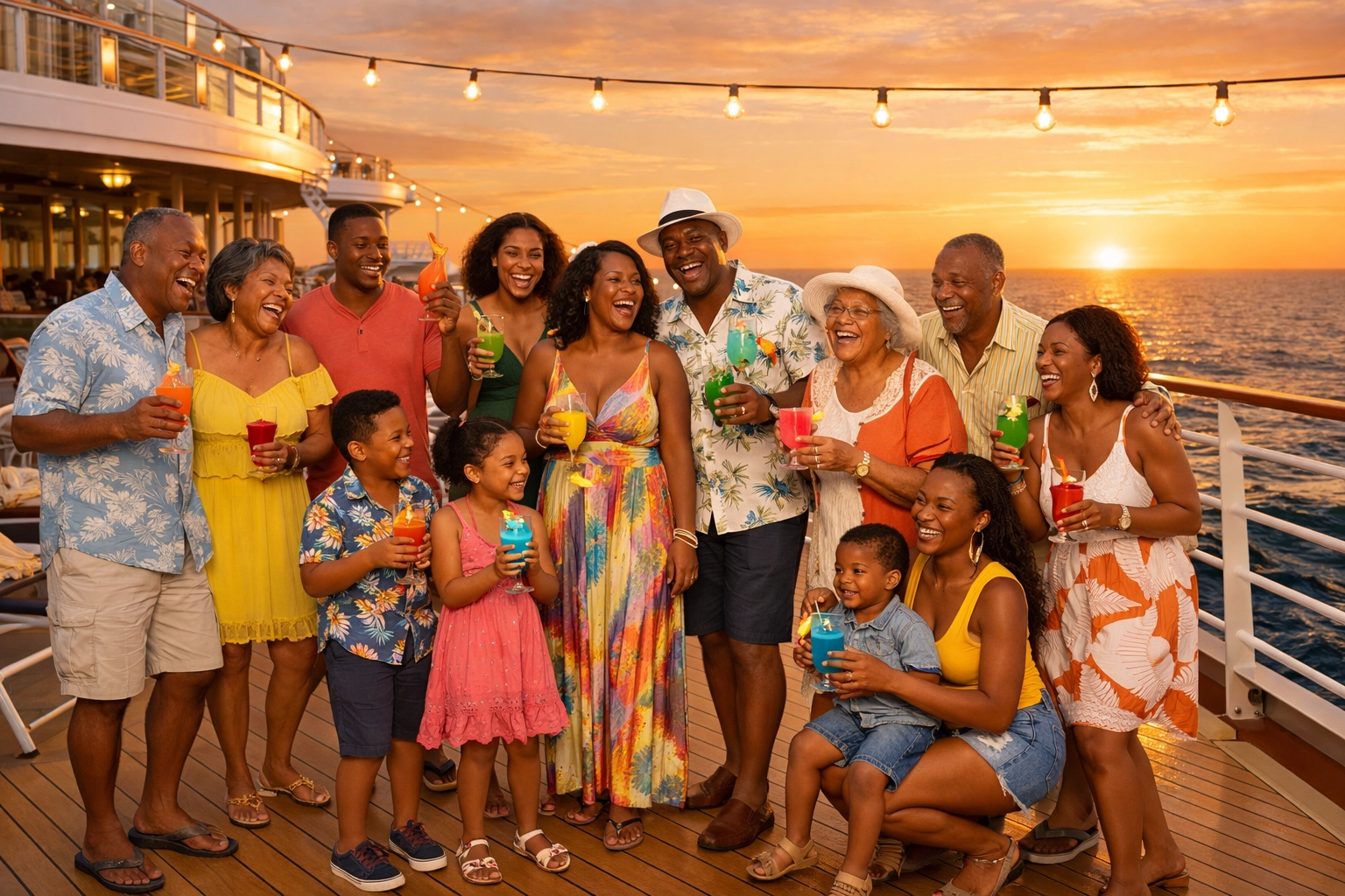 Joyful group on a cruise ship deck illustrating travel agent success secrets for group bookings.