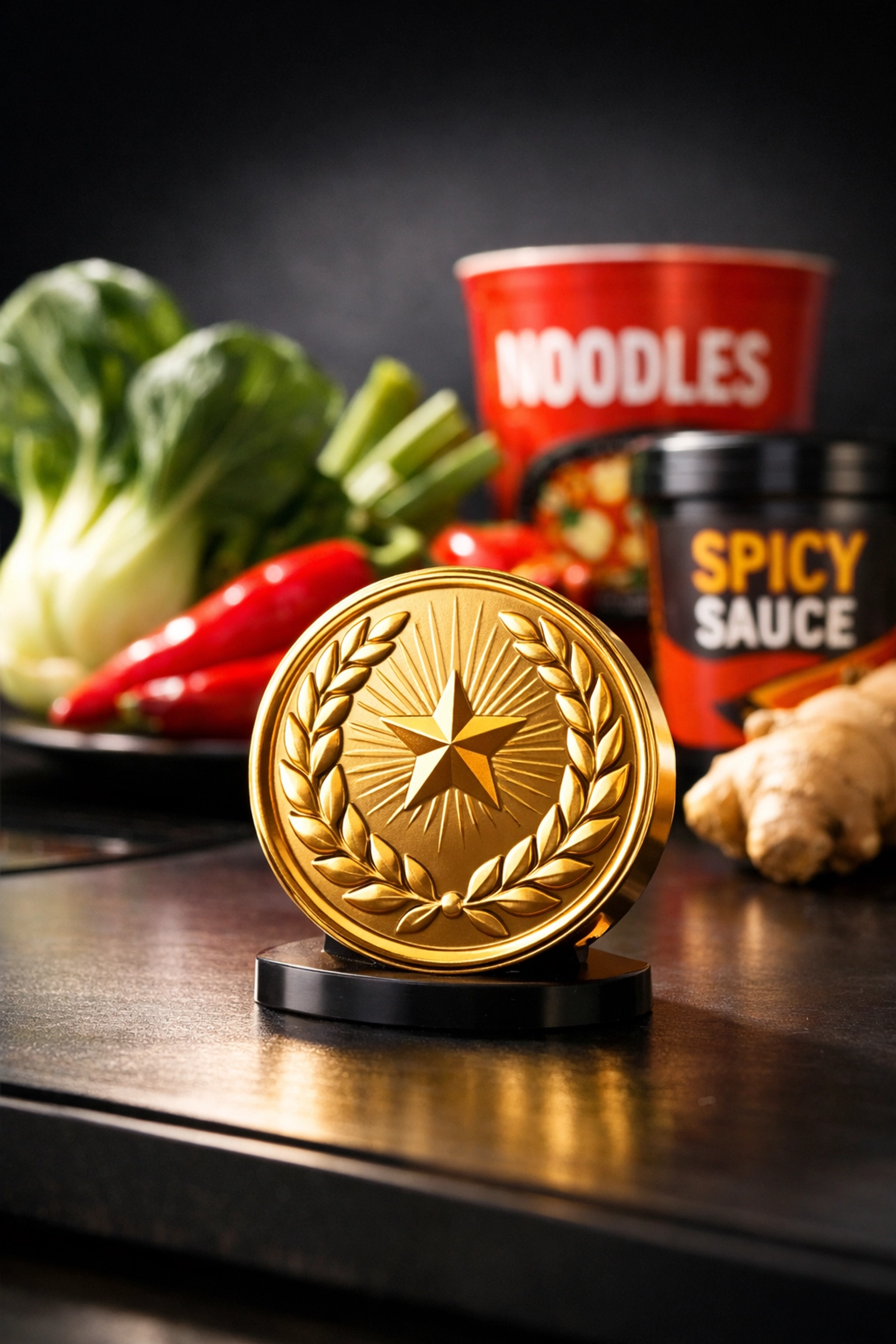 GDUSA Design Award trophy with fresh Asian ingredients representing Mein Street branding excellence