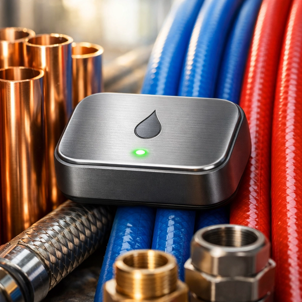 High-quality copper and PEX pipes with a smart leak detector to mitigate plumbing property damage risks.