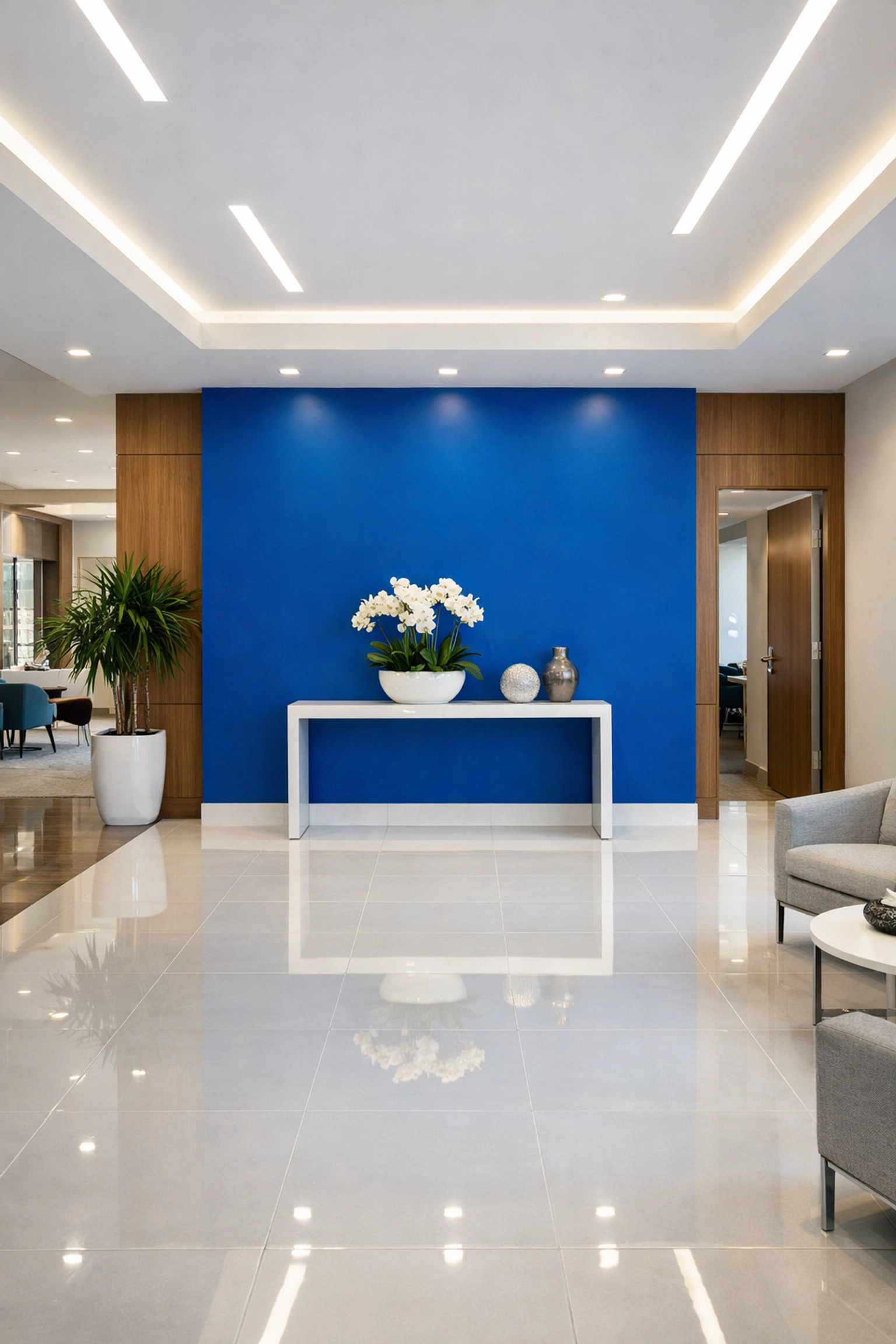 Pristine office lobby in MetroWest reflecting expert commercial cleaning and professional standards.