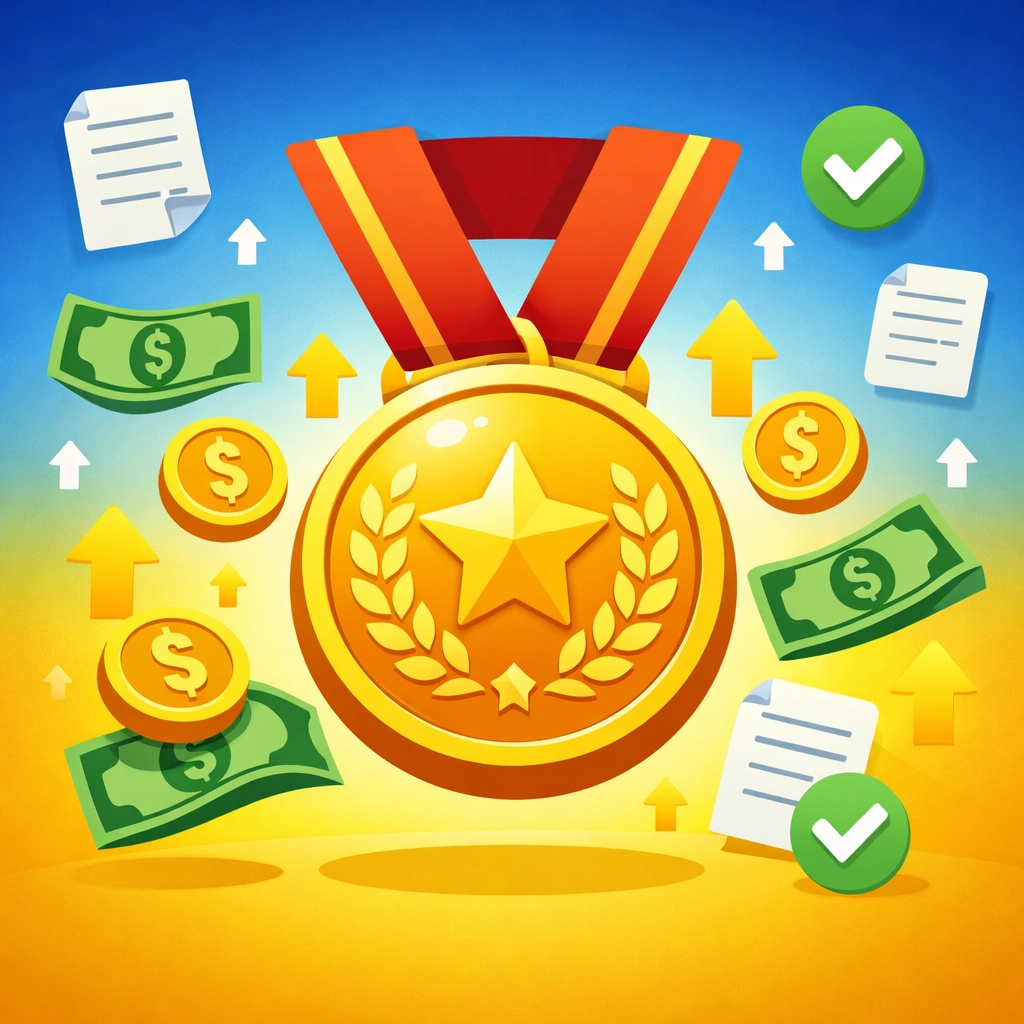 Tax credits trophy surrounded by money showing how to maximize your tax refund