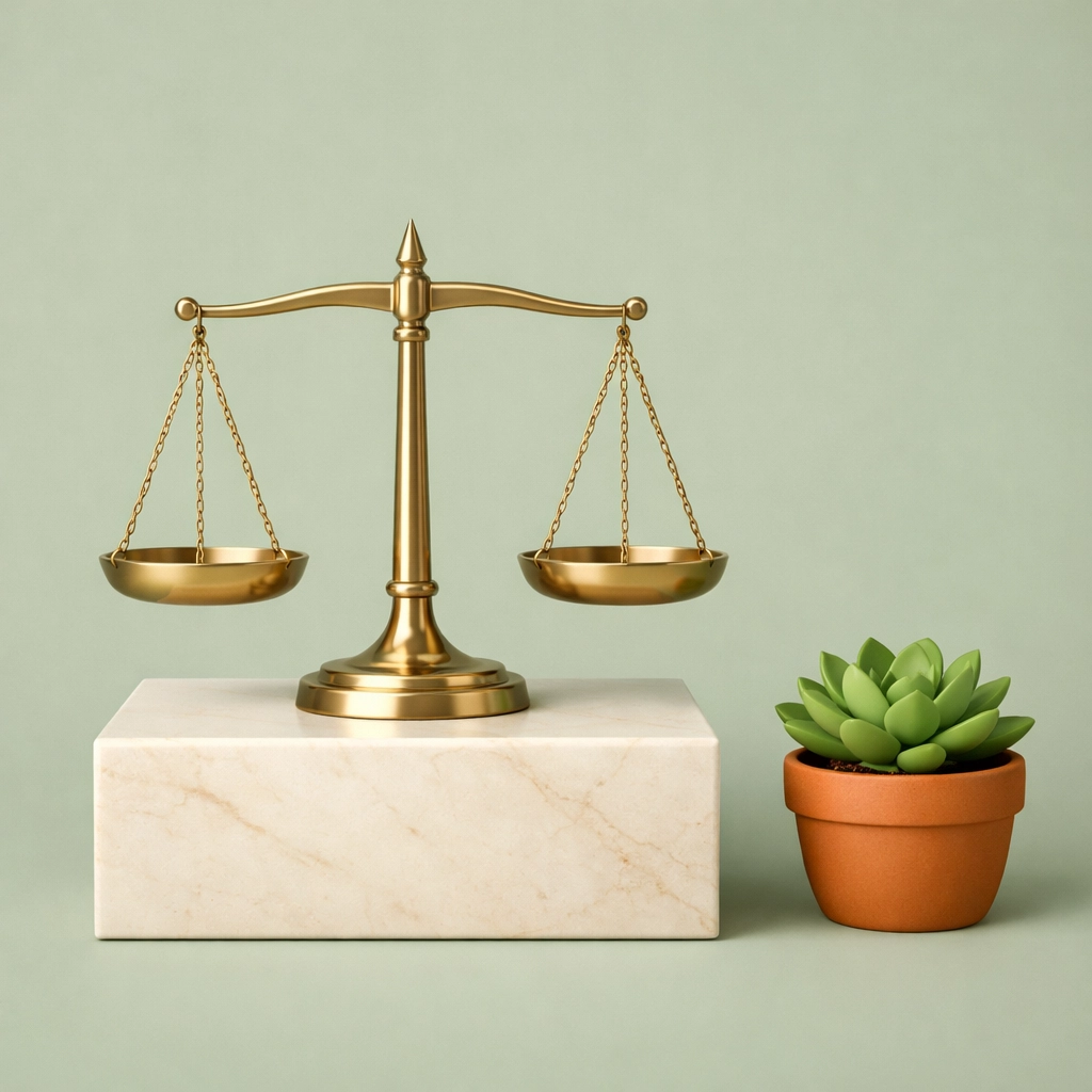 Balanced scales of justice symbolizing a stable security clearance during a divorce process.
