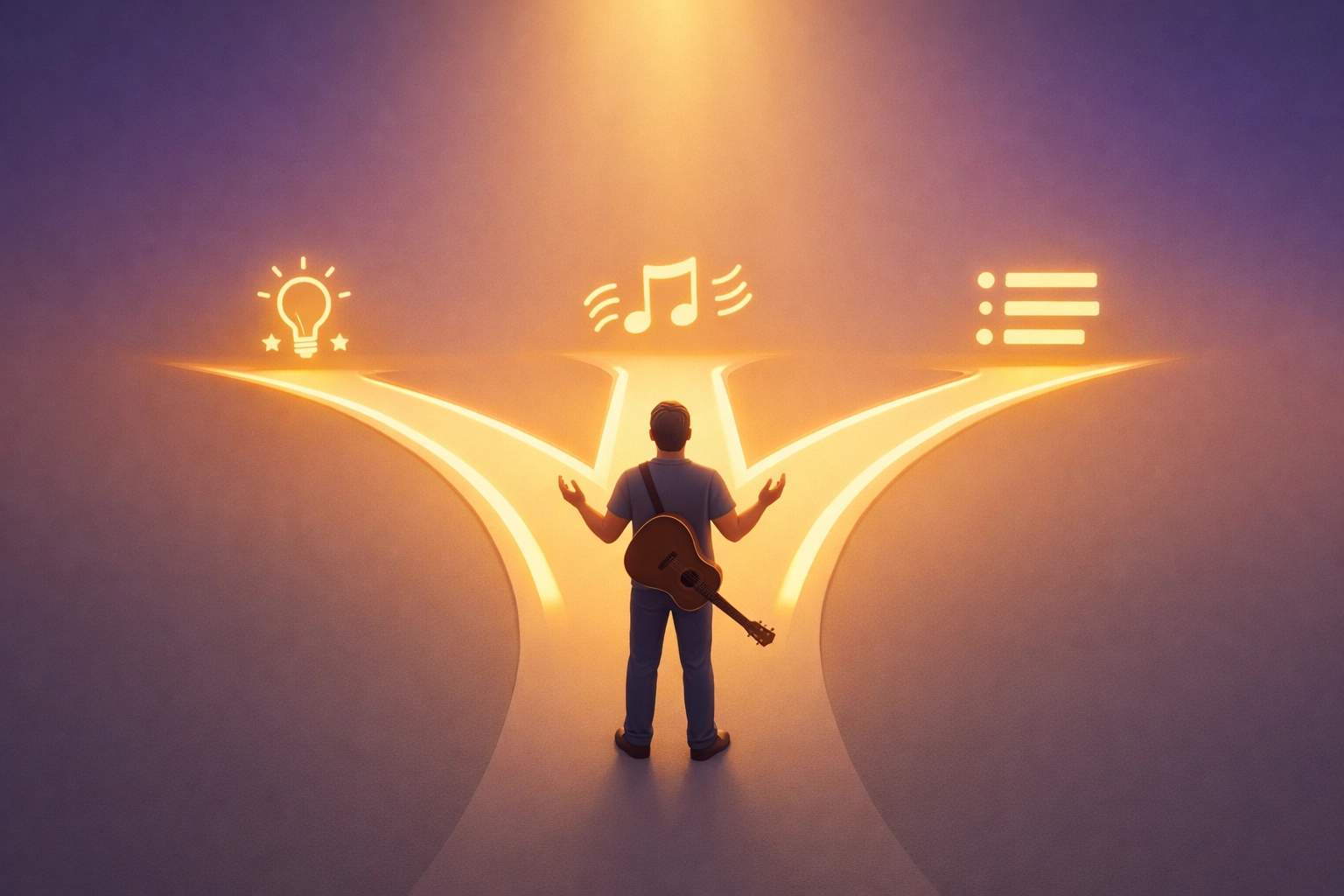 Worship leader choosing between three pathways for building sustainable worship sets