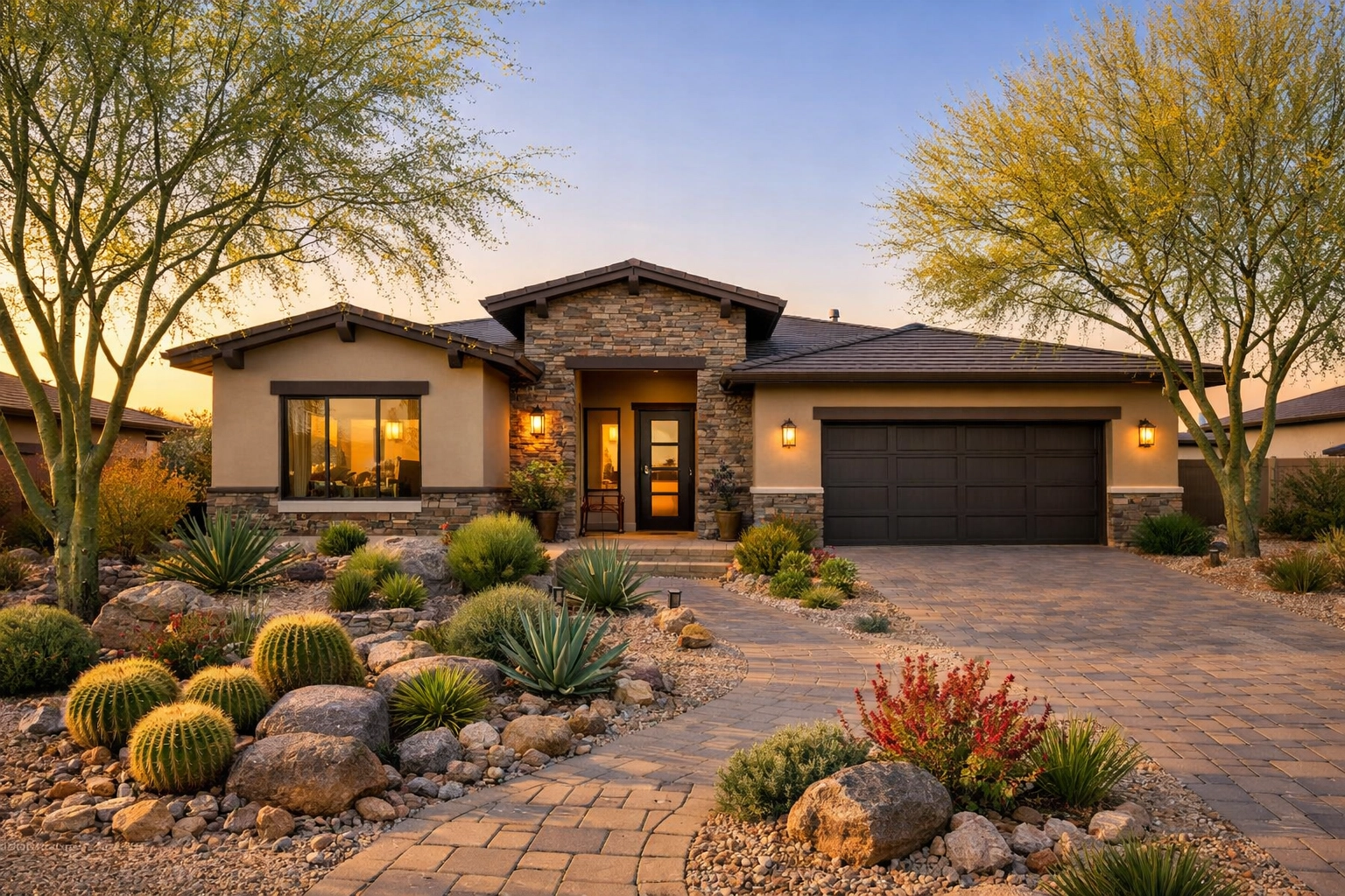 Modern Surprise AZ home exterior at golden hour representing Clearly Sold’s AI marketing strategy.