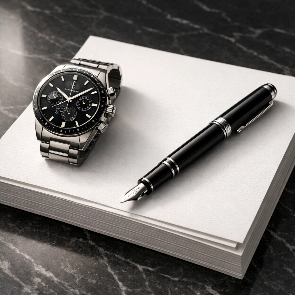 Luxury watch and pen symbolizing high-margin consulting services and premium agency deliverables.