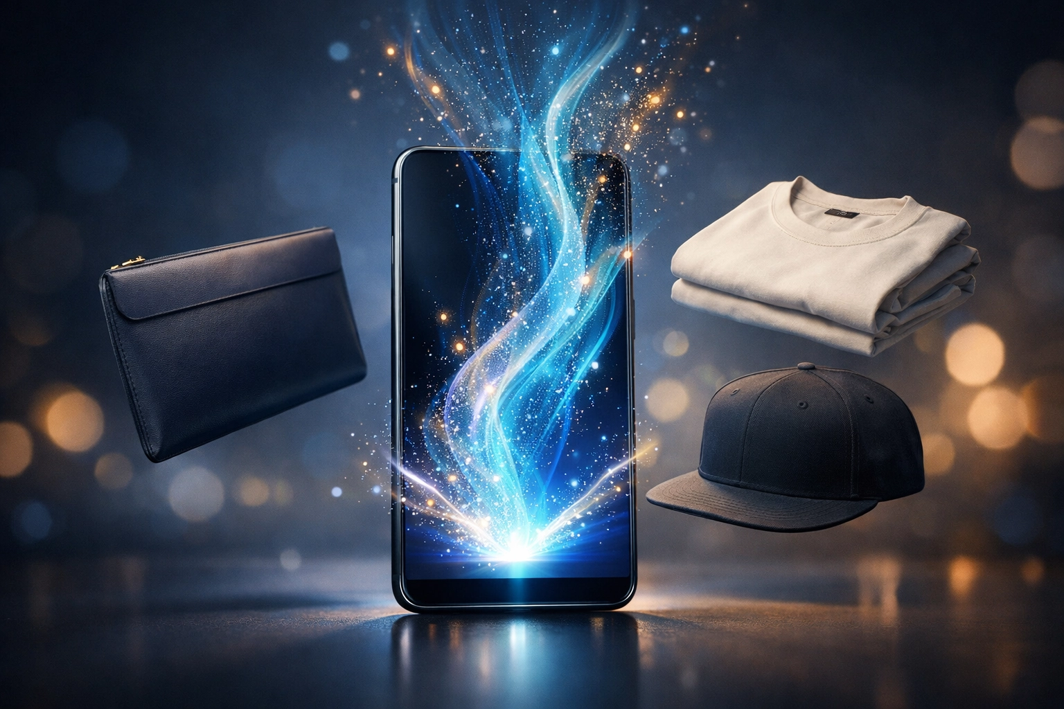 AI shopping assistant on a mobile phone showing personalized products in the Larecoin Web3 ecosystem.