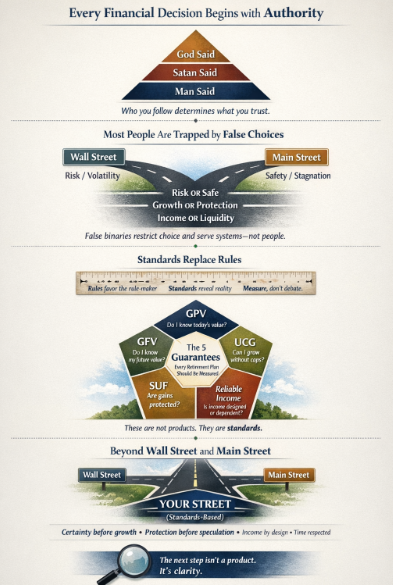 Infographic contrasting Wall Street risk and Main Street stagnation