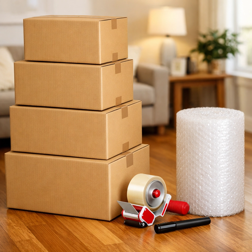 Sturdy moving boxes and packing supplies delivered by local movers to help organize a stress-free home move.