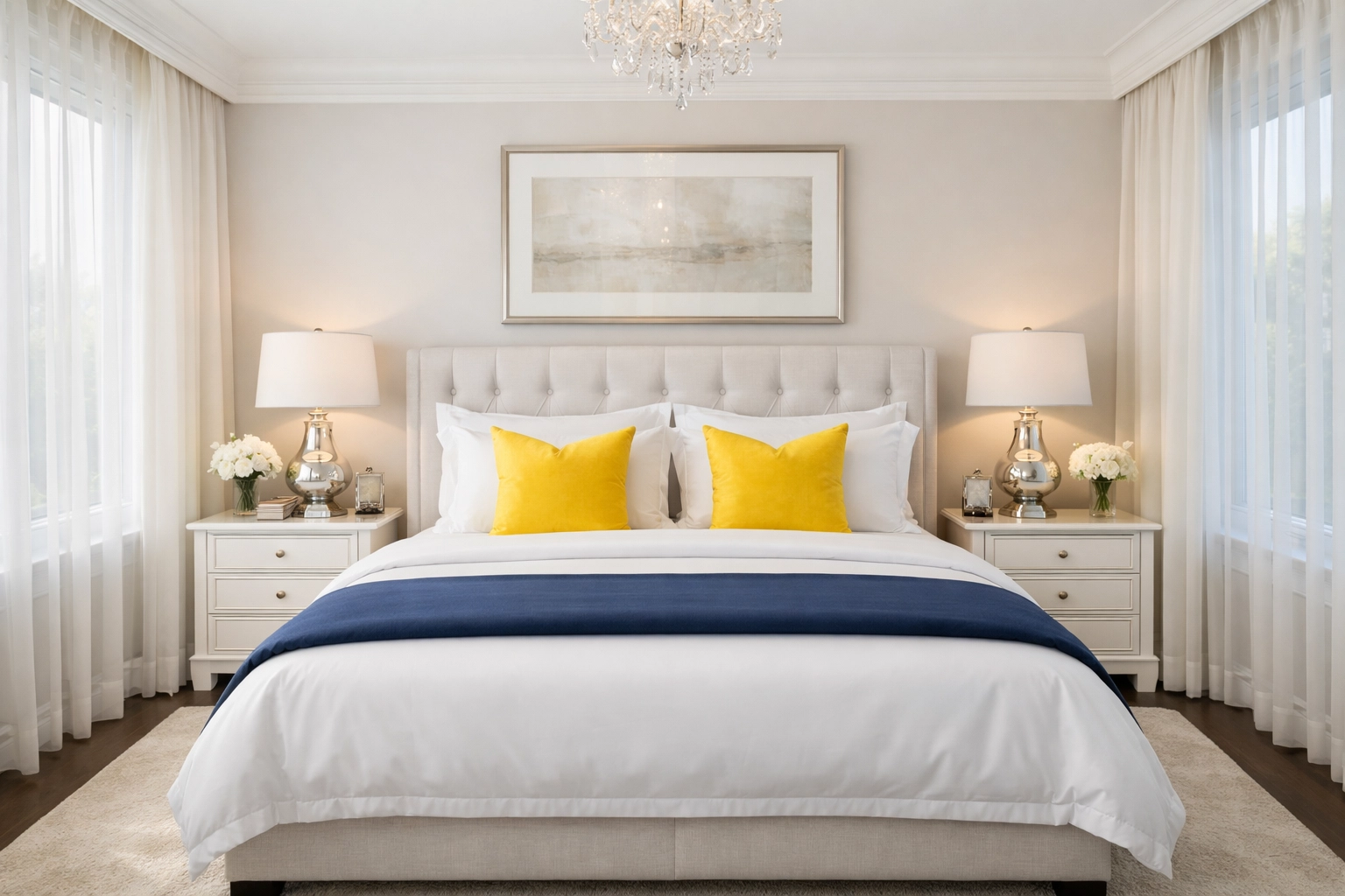 A flawlessly cleaned luxury master bedroom in Andover with white-glove service attention to detail.
