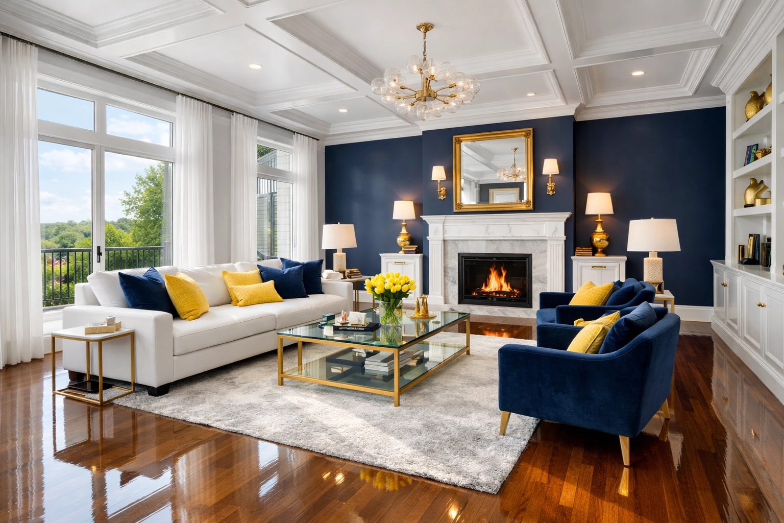 Immaculate living room with sparkling floors after a professional bi weekly house cleaning.