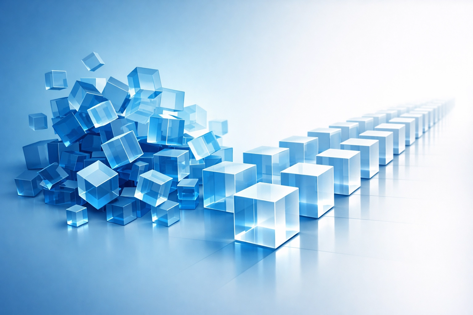 Visualizing the transformation of disorganized data into a streamlined and standardized AI workflow automation.