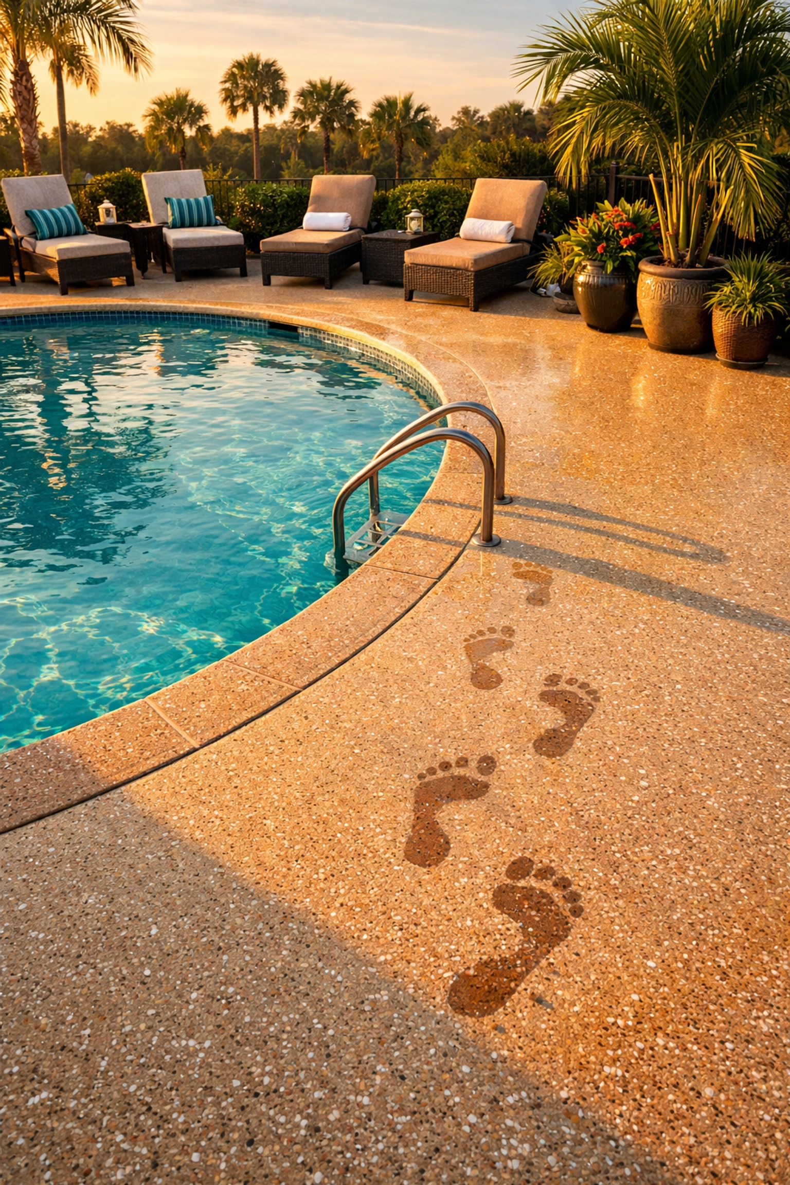 Slip-resistant polyaspartic pool deck coating in Brandon MS with safe textured surface