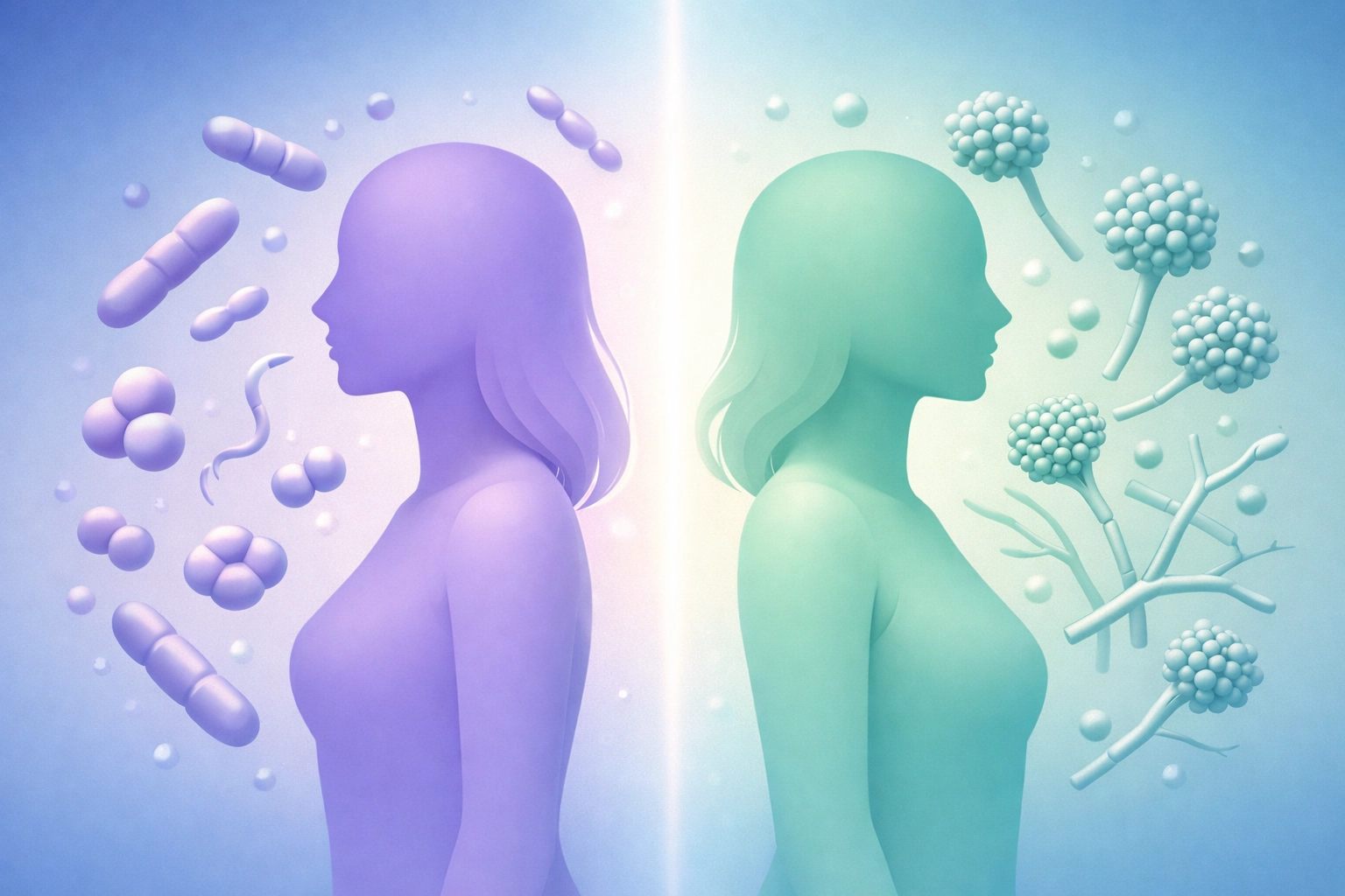 Bacterial vaginosis vs yeast infection comparison showing bacterial and fungal causes side by side