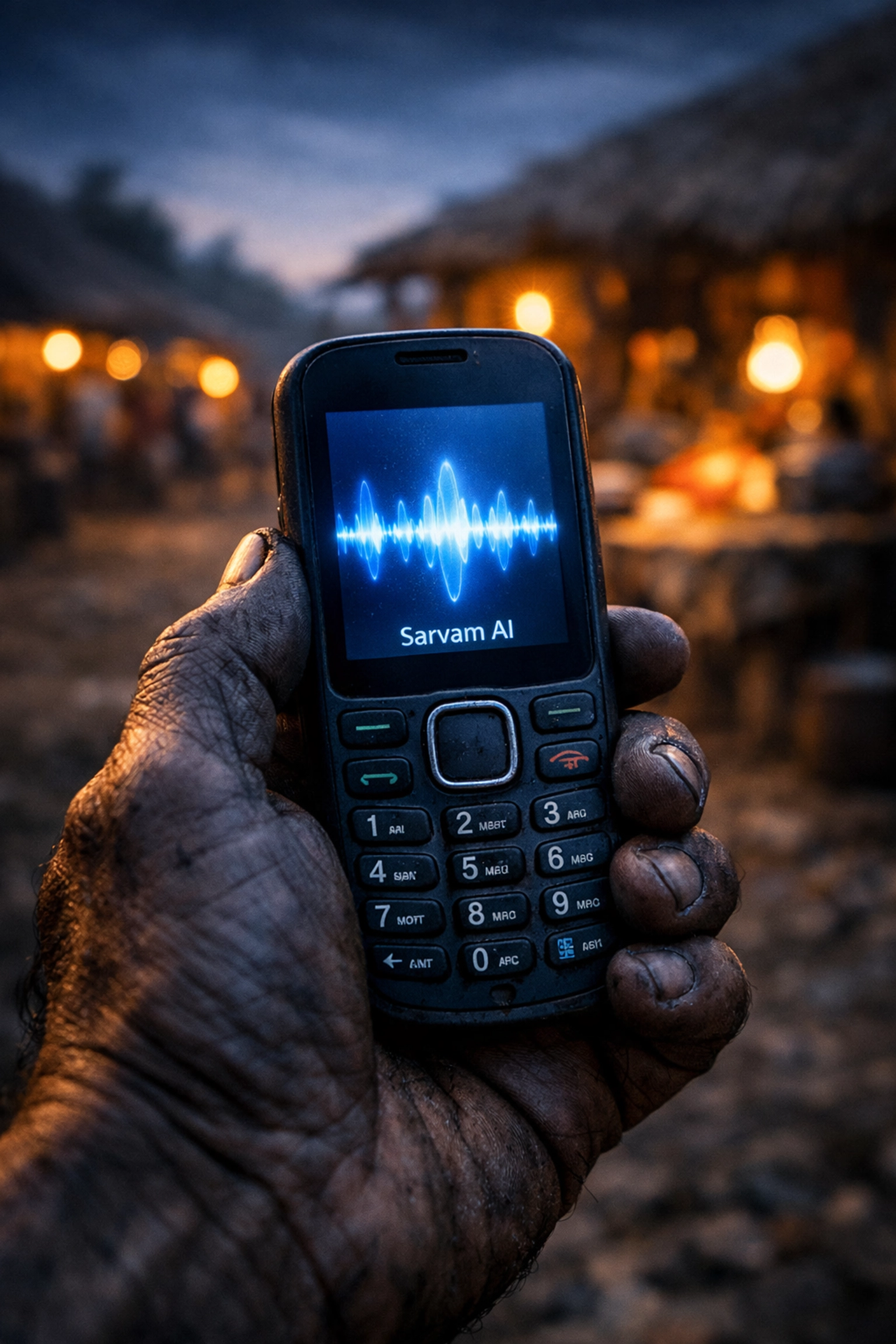Rural Indian user accessing Voice-First AI services through a mobile feature phone.