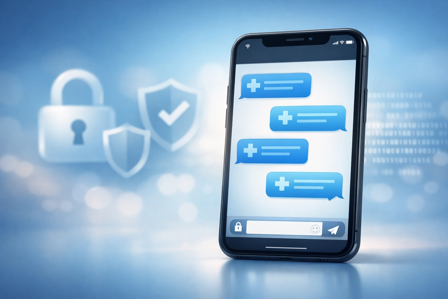 Secure HIPAA-compliant telehealth chat interface showing confidential medical messaging with privacy protection