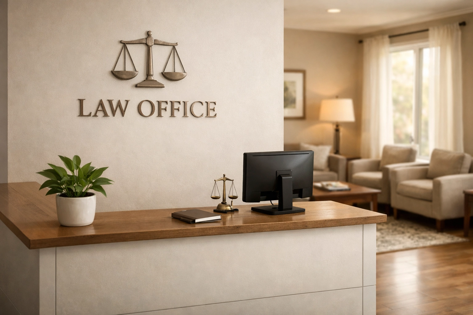 Welcoming family law office reception area with modern professional design