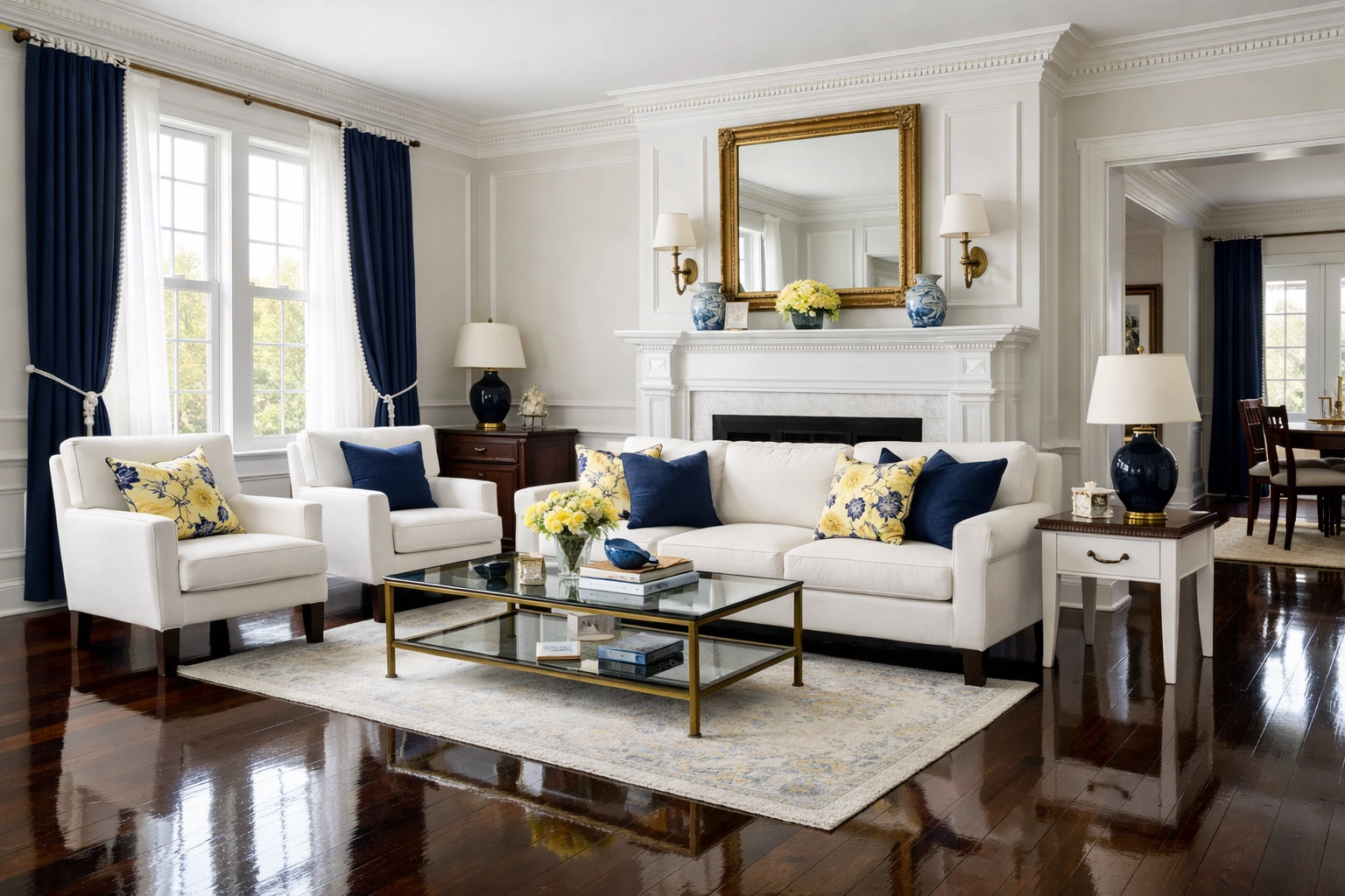 Dusted crown molding and polished hardwood floors in a historic home following deep cleaning in Worcester.